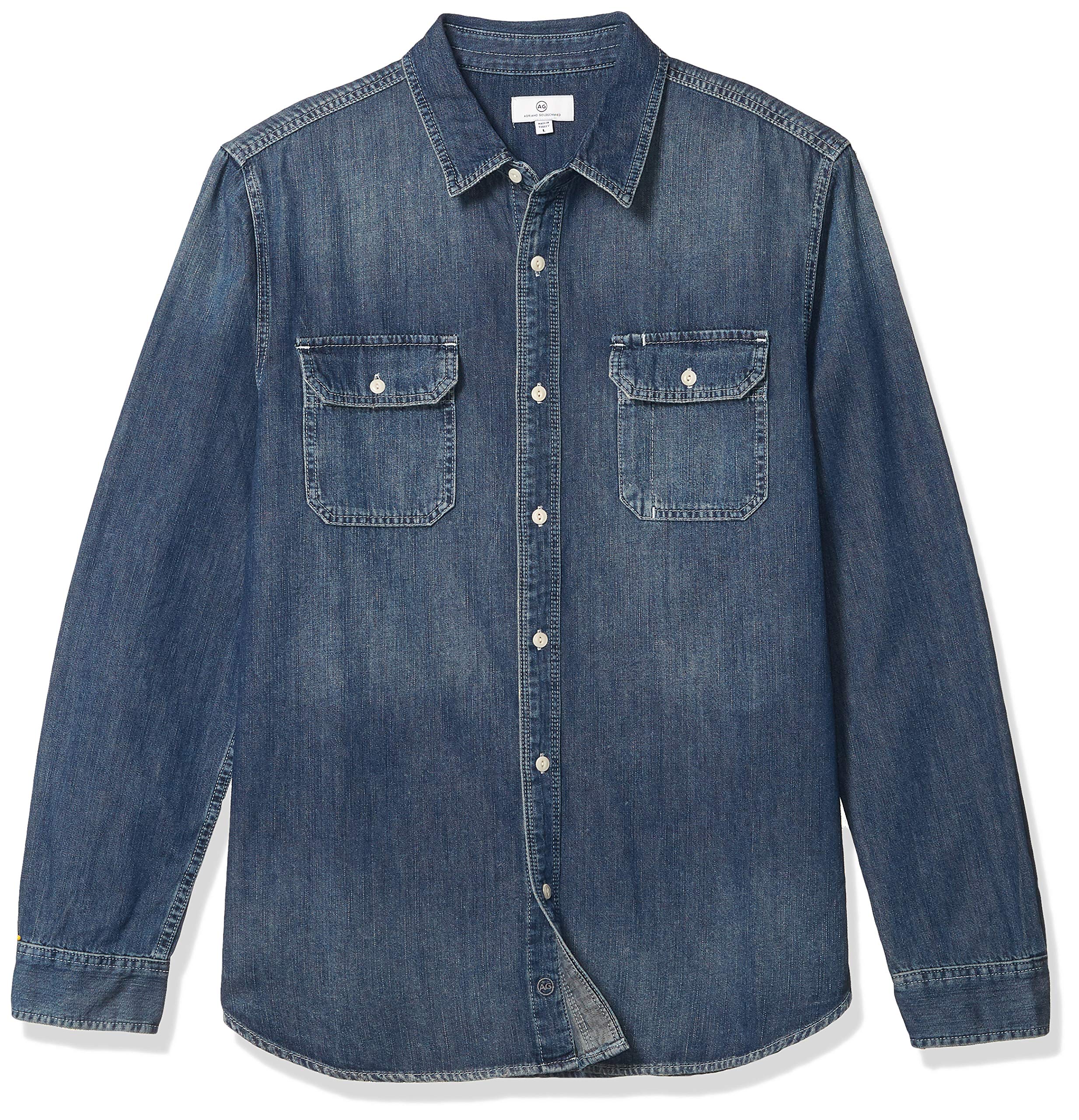 AG Adriano Goldschmied Men's Benning Utility Denim Long Sleeve Shirt - Durable Workwear & Casual Style for Everyday Wear