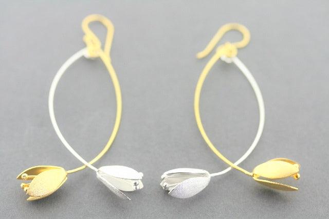 Elegant Double Blossom Drop Earrings for Women - Sterling Silver & Gold Plated Dangle Earrings - Perfect for Weddings, Parties & Special Occasions