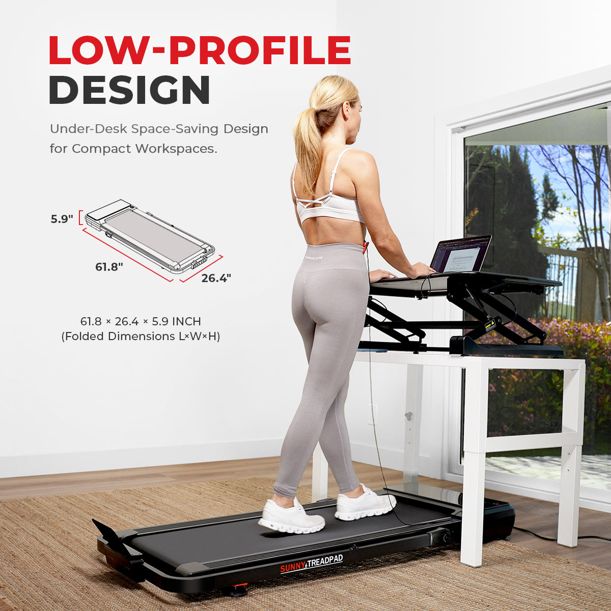 Pacer 2 in 1 Auto Incline Under Desk Walking & Running Smart Treadmill - Compact Home Office Treadmill for Workouts While Working