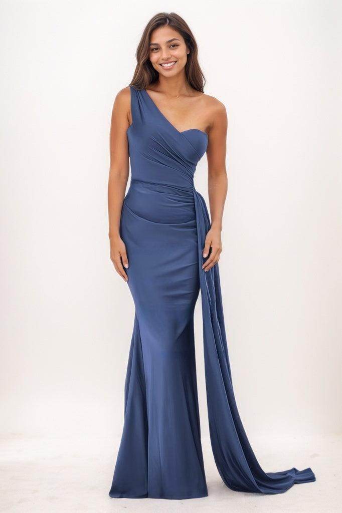 Elegant One Shoulder Sweep Train Satin Prom Dress for Women - CS0772 | Perfect for Homecoming, Formal Dances & Special Occasions