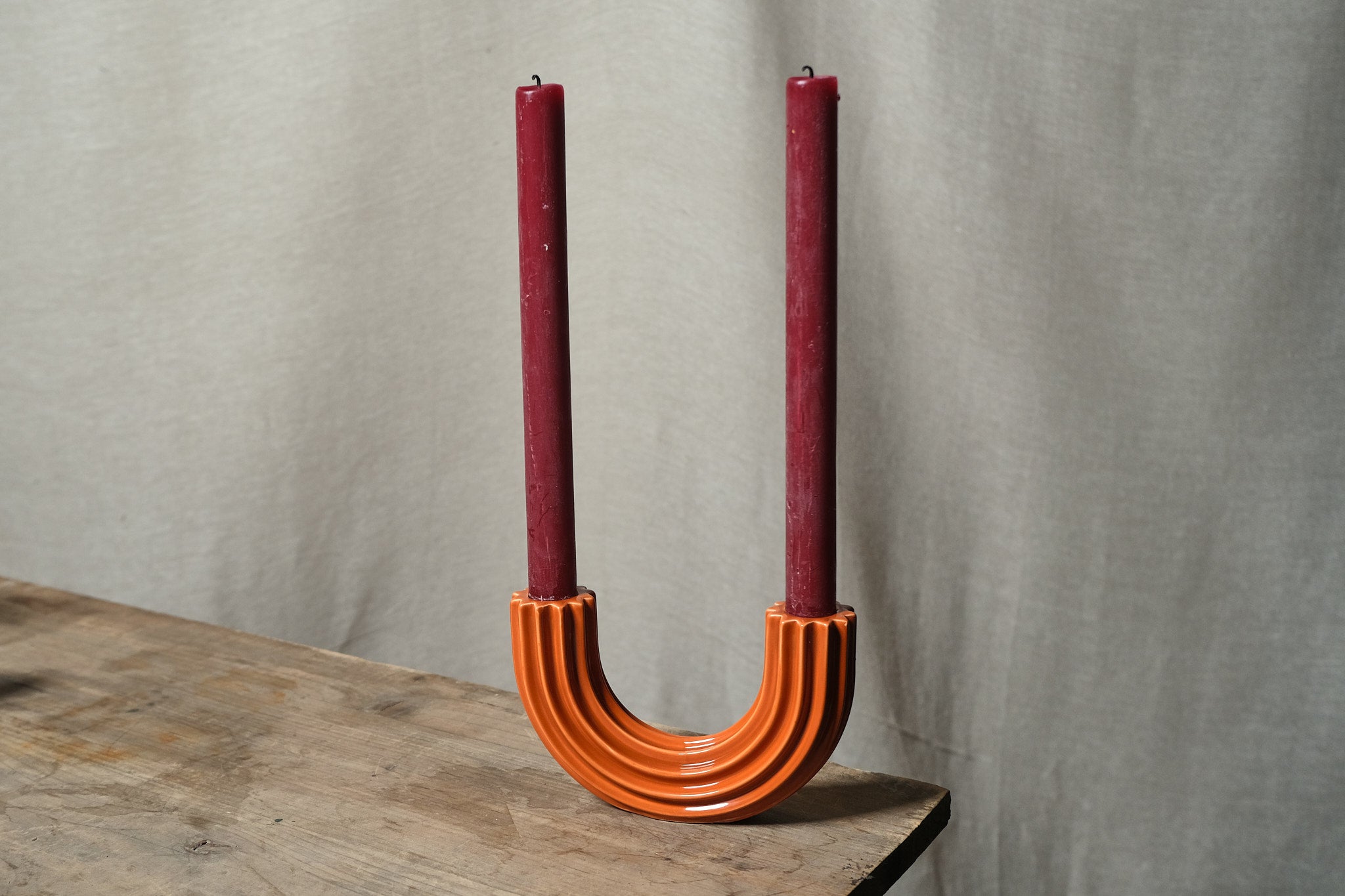 Handmade Burnt Orange Churros Candle Holder - Ceramic Home Decor for Dining Table, Wedding Centerpiece & Boho Decor