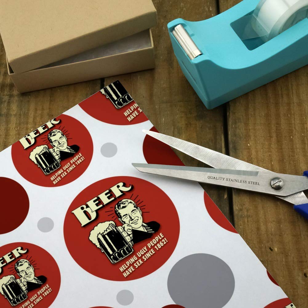 Funny Retro Beer Humor Wrapping Paper Roll - 'Beer Helping Ugly People Have Sex Since 1862' Design - Perfect for Gag Gifts, Bachelor Parties & Beer Lovers