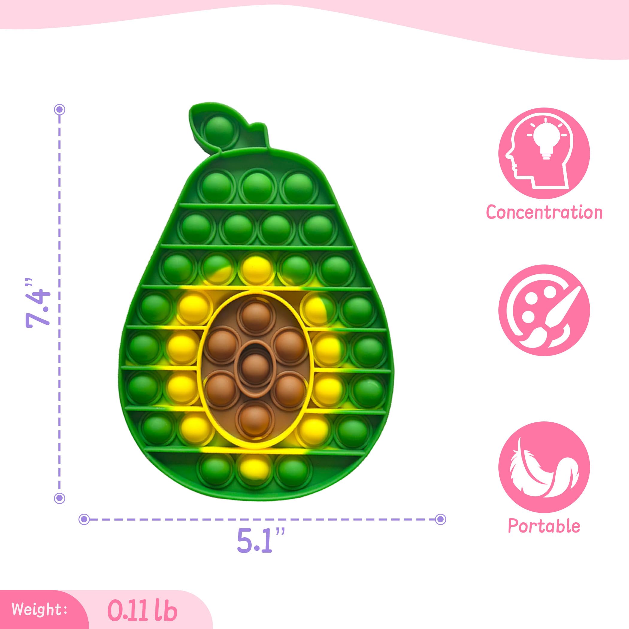 Fidget Toys for Kids & Adults - Push Bubble Sensory Toy for ADHD, Autism, Anxiety & Stress Relief - Avocado Shaped Silicone Stress Ball - Perfect for Classroom, Office, Travel & Birthday Gifts for Boys & Girls Ages 1-4 - Great for Focus, Relaxation & Sensory Play