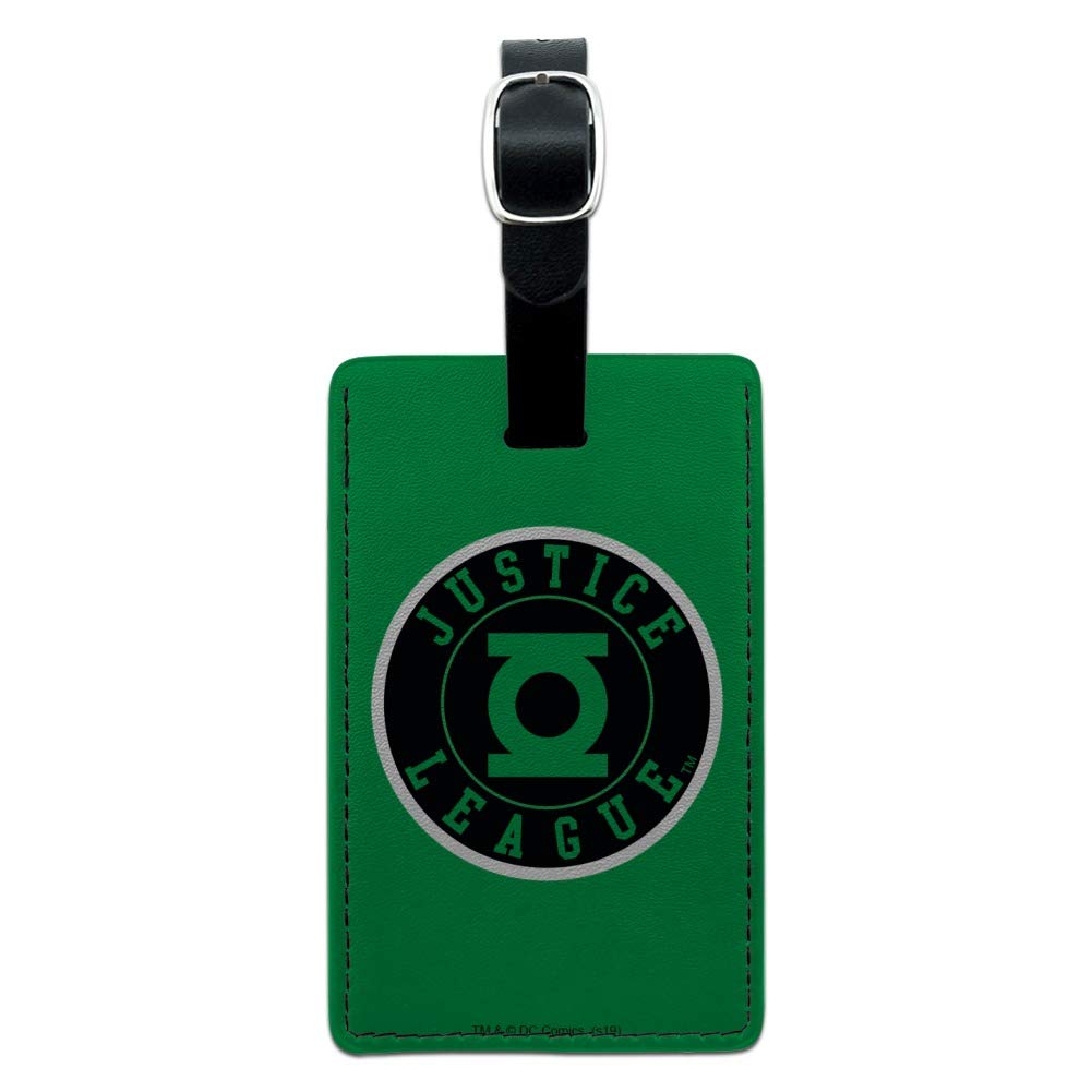 Justice League Green Lantern Logo Leather Luggage Tag - Rectangle ID Card Holder for Suitcases, Bags & Backpacks | Superhero Travel Accessories for DC Comics Fans