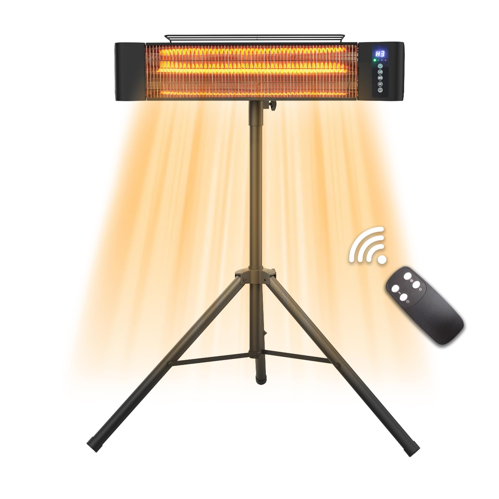 1500W Infrared Outdoor Heater - Wall Mount & Standing Patio Heater with Tripod, IP65 Waterproof & Dustproof, 3 Heat Settings & 12H Timer - Perfect for Backyard, Deck, Restaurant Outdoor Seating - WEWARM