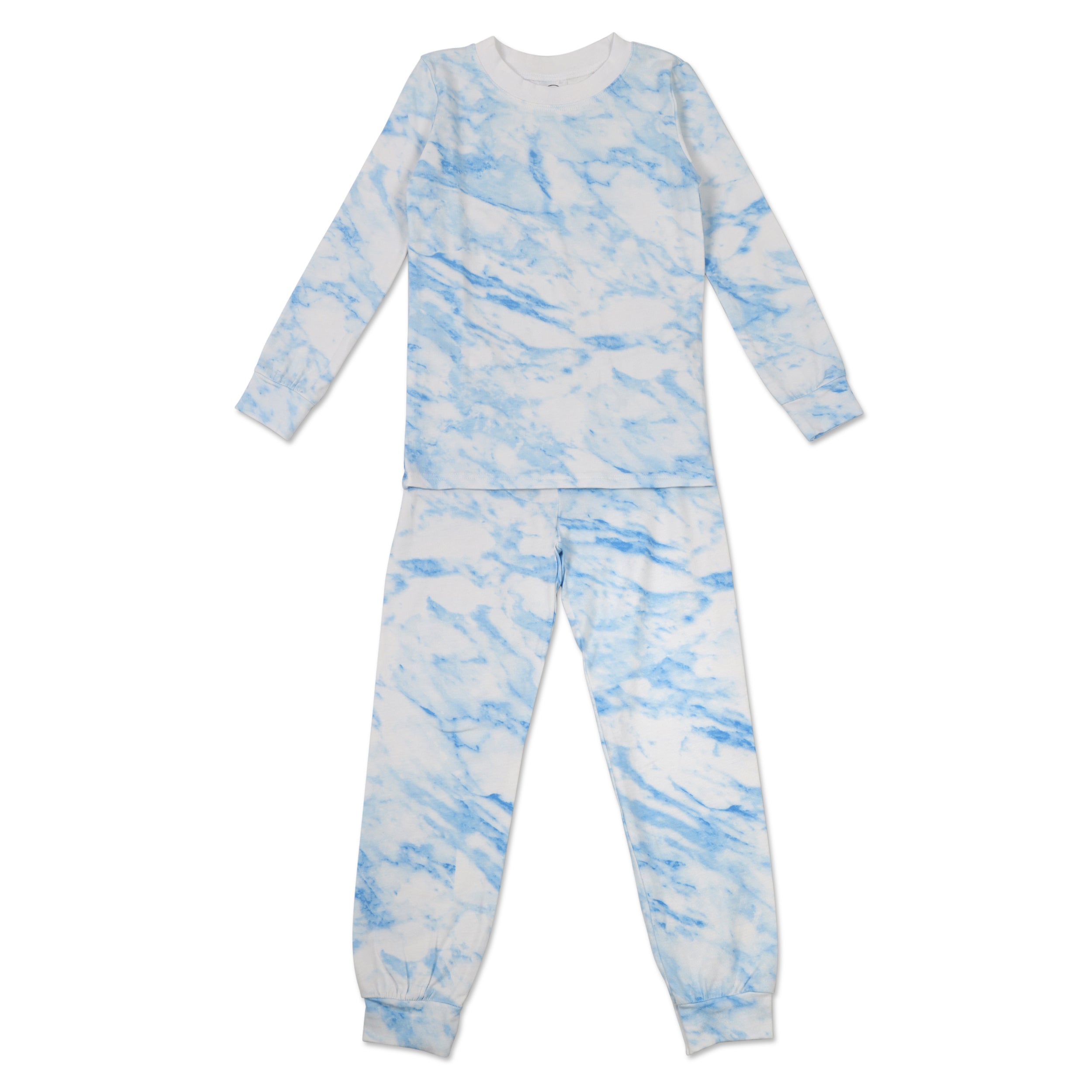 Boys' Blue Marble Print Full-Length Pajama Set - Soft & Comfortable Sleepwear for Kids, Perfect for Bedtime, Lounging & Sleepovers