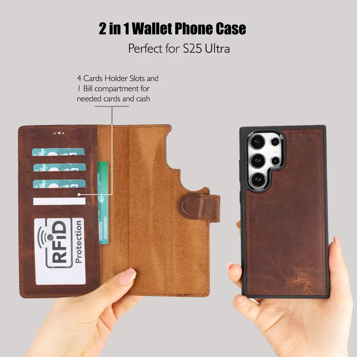 Distressed Brown Magnetic Leather Wallet Case for Samsung Galaxy S25 Ultra - Slim Protective Cover with Card Holder & Strong Magnet for Everyday Use, Travel & Business