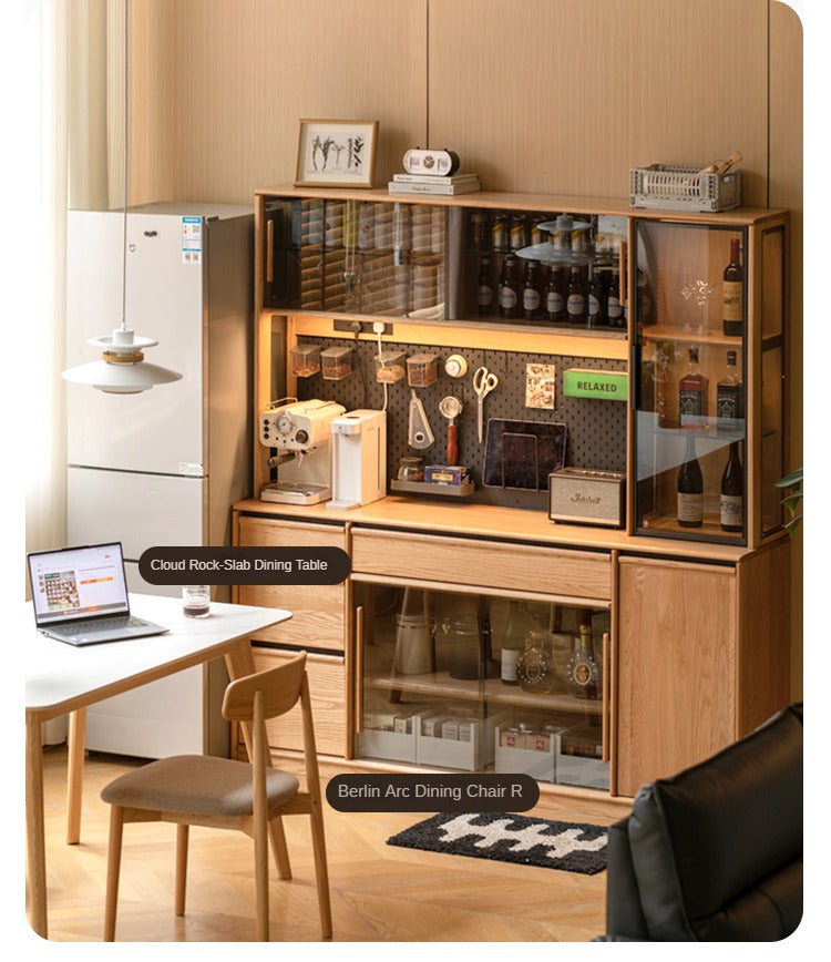 Solid Oak Wood Sideboard with Glass Doors - Rustic Storage Cabinet for Dining Room, Living Room & Entryway - Perfect for Displaying China, Glassware & Home Decor