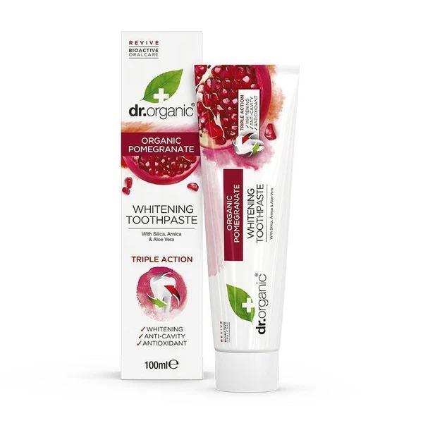 Dr Organic Whitening Toothpaste with Pomegranate Extract - Natural & Fluoride-Free for Sensitive Teeth - Perfect for Daily Oral Care & Bright Smile