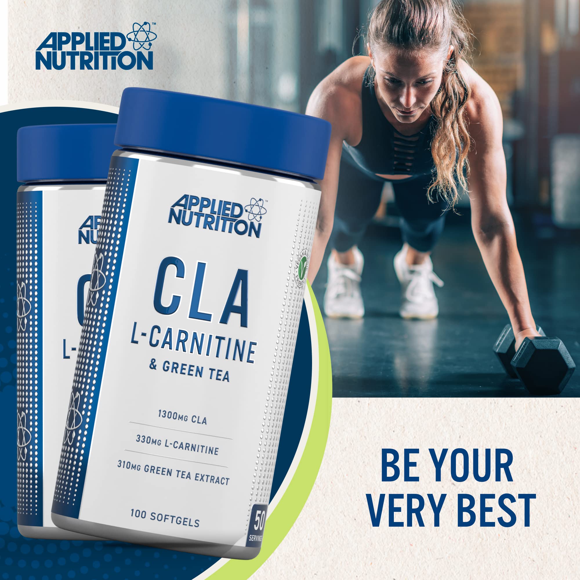 Applied Nutrition CLA L-Carnitine & Green Tea Extract 100 Softgels – Weight Management & Energy Support Supplement for Fitness & Active Lifestyle