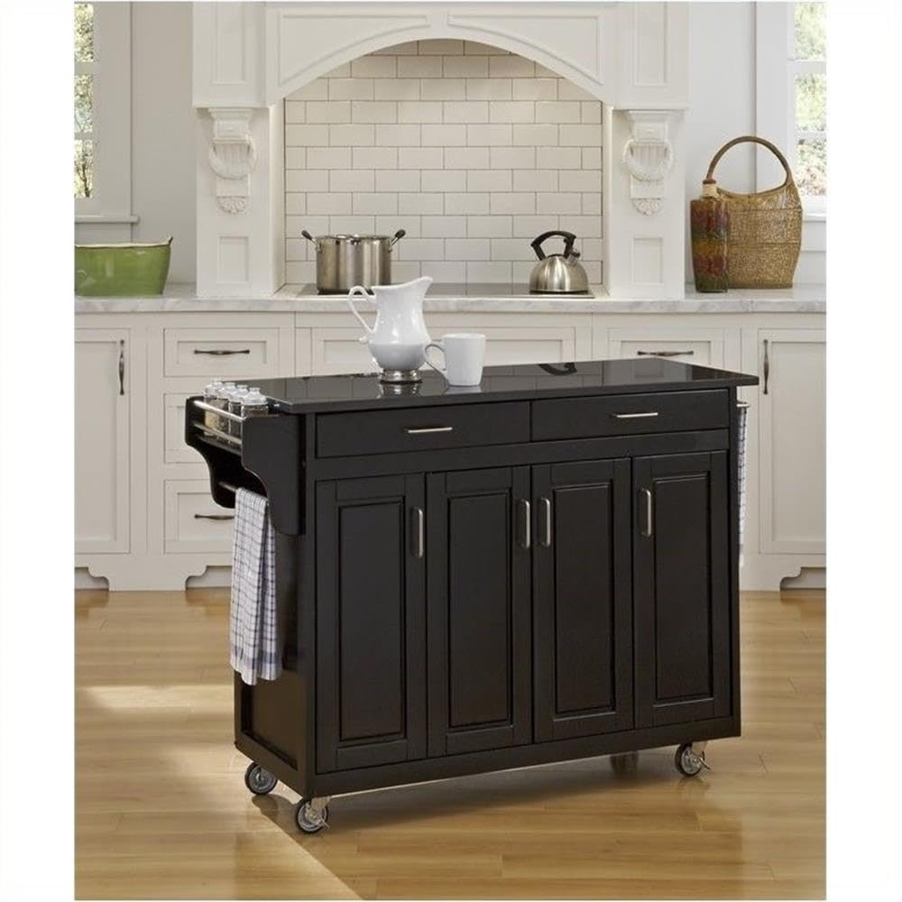 Hawthorne Collections 49-Inch Black Granite Top Kitchen Island Cart with Wheels | Mobile Prep Station for Small Spaces, Breakfast Bar & Extra Counter Space