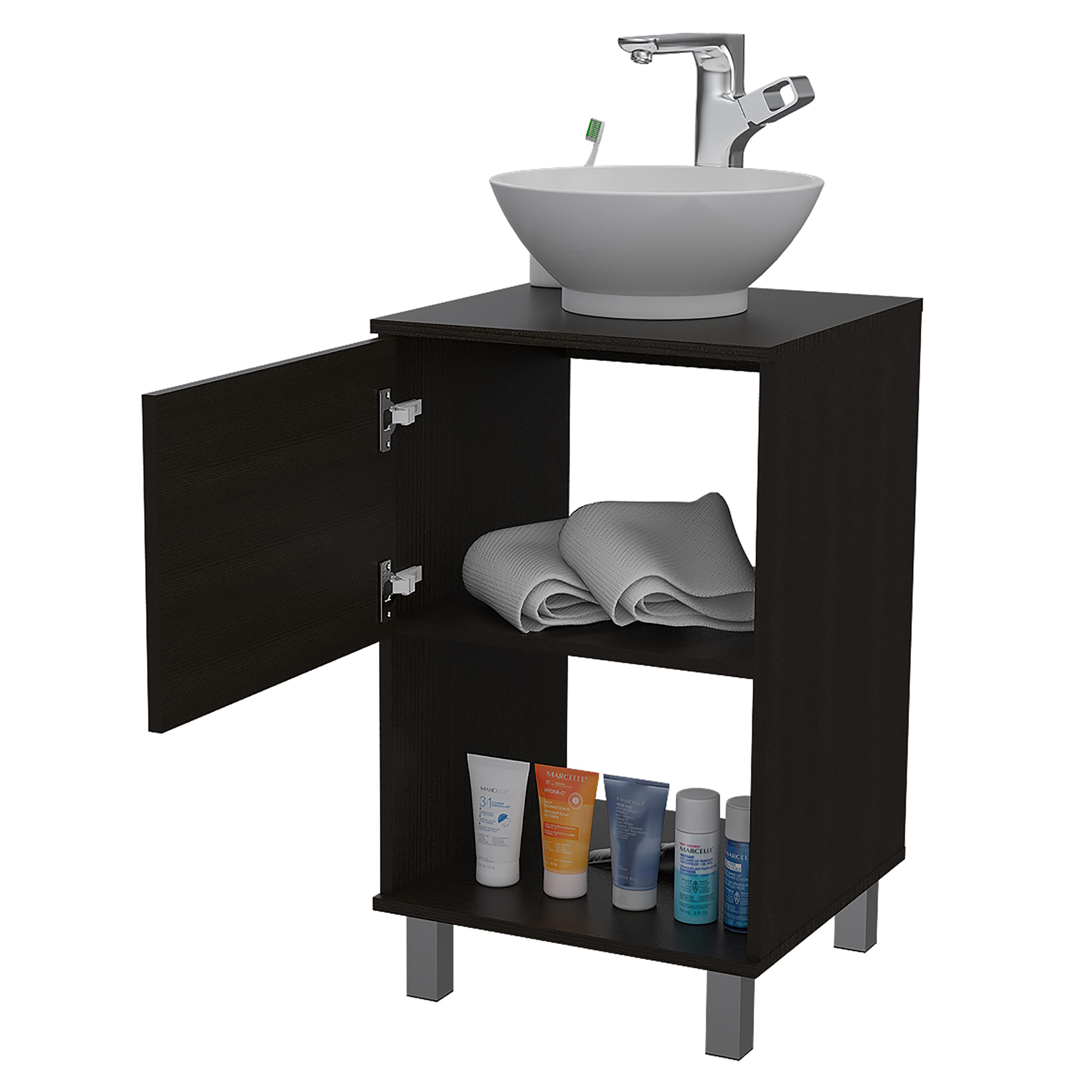 Pittsburgh Single Bathroom Vanity with 1 Open Shelf & Single Door Cabinet - Black Finish for Modern Bathroom Decor | Perfect for Small Spaces & Guest Bathrooms