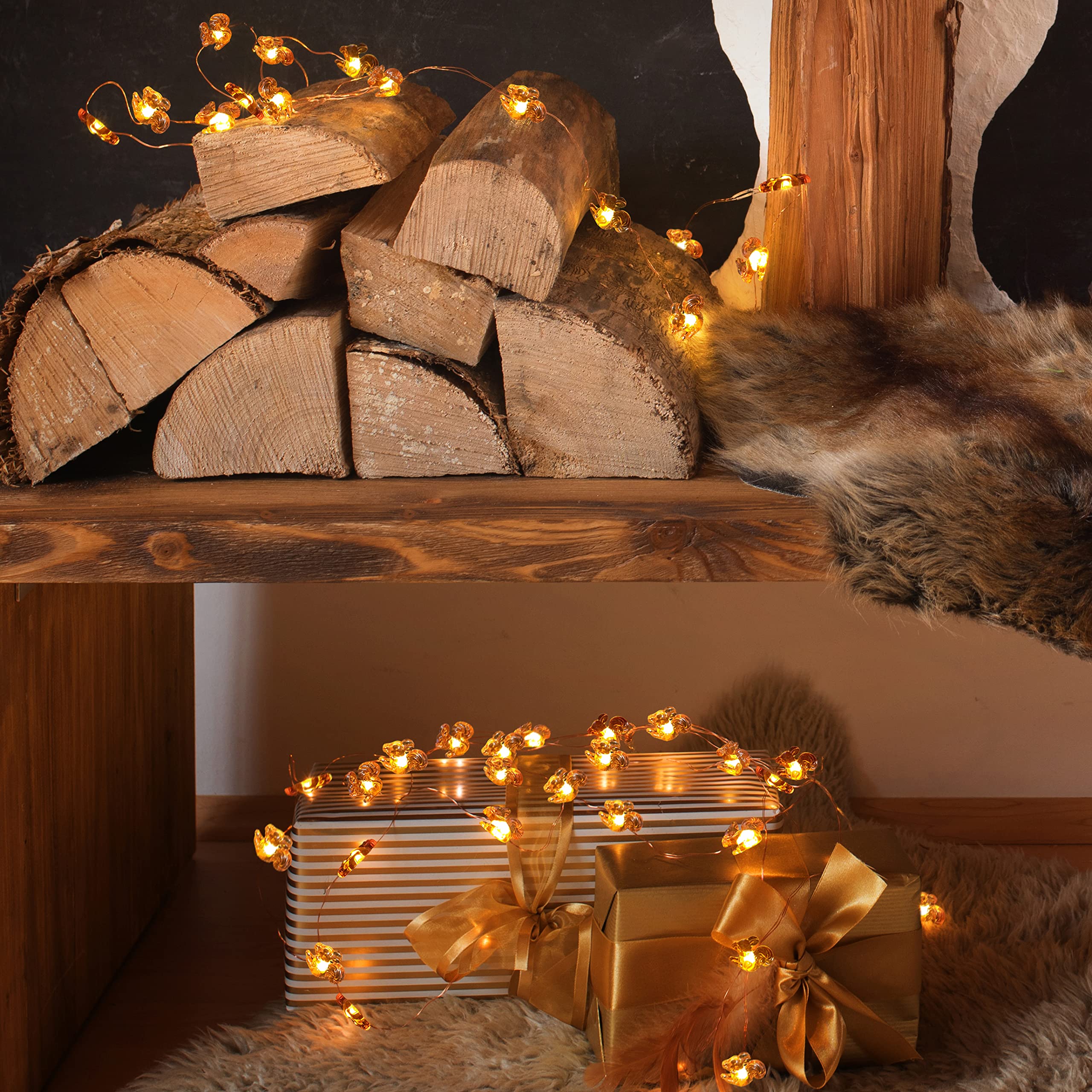 FURORA Squirrel LED Fairy Lights with 6/18H Timer - 20 Warm White LED String Lights, 90-Inch Battery Operated Indoor Fairy Lights for Bedroom, Nursery, Wedding, Party & Home Decor