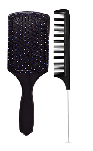 **CHEM-AB ENTERPRISE Square Paddle Hair Brush Set - Detangling & Scalp Massage Brush for Women, Men & Kids - Thin, Long & Curly Hair Care - Includes Tail Comb (Multicolor) - Perfect for Home, Travel & Salon Use**