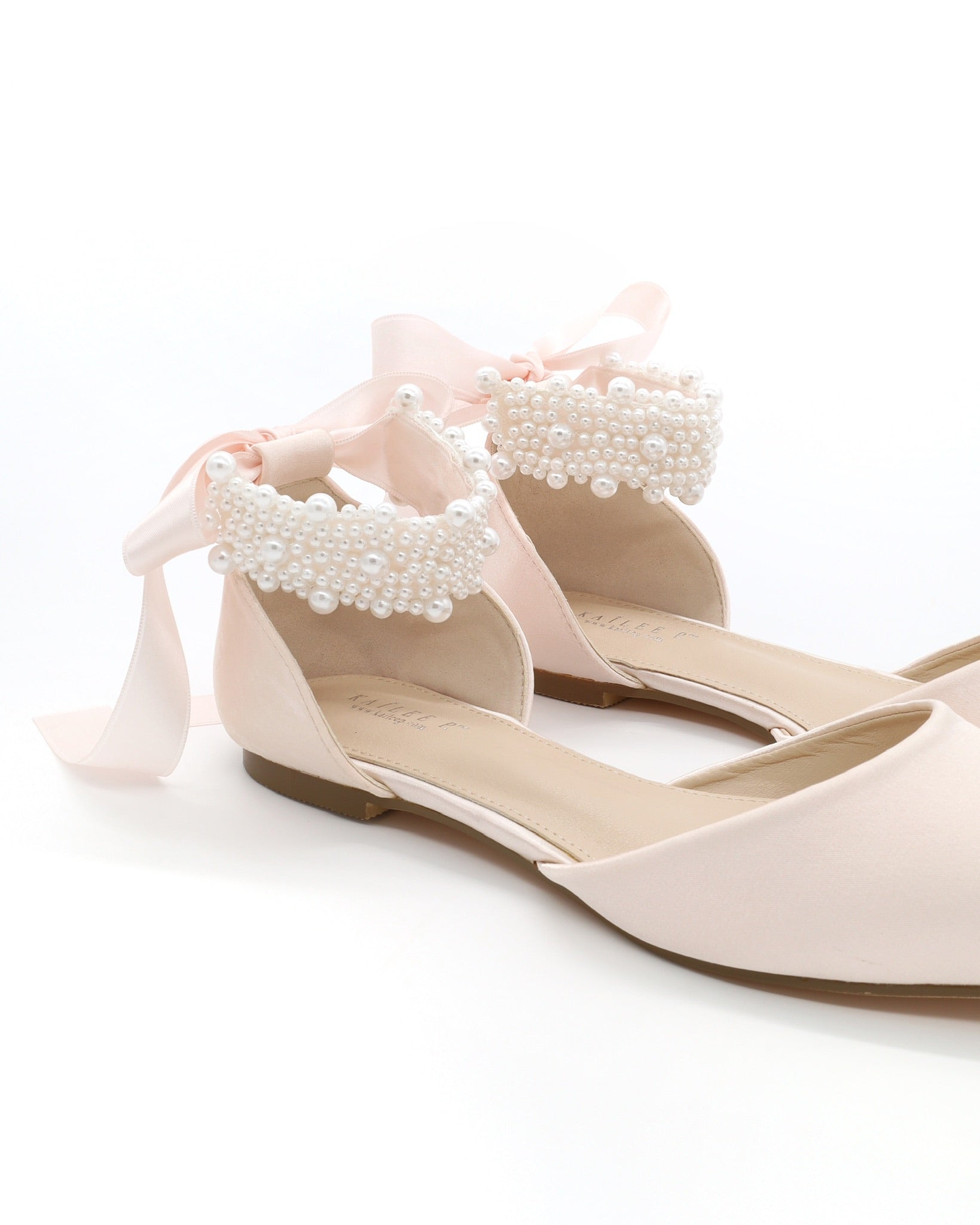 Elegant Satin Pointed Toe Evening Flats with Pearl Ankle Strap - Perfect for Weddings, Parties & Formal Events