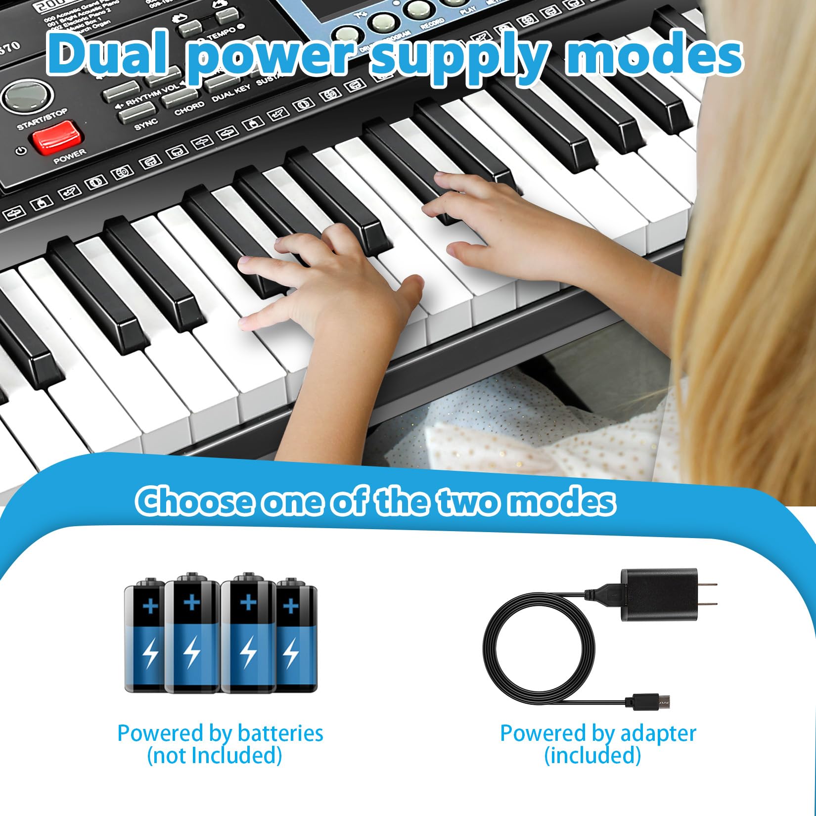 61 Key Electronic Keyboard Piano for Beginners - Portable Digital Piano with Stand & Bench, Lighted Keys, 200 Tones/Rhythms, 70 Demo Songs - Perfect for Home Learning, Music Practice & Gift (Metronome, Sustain, Pitch Bend, Dual Key Functions)
