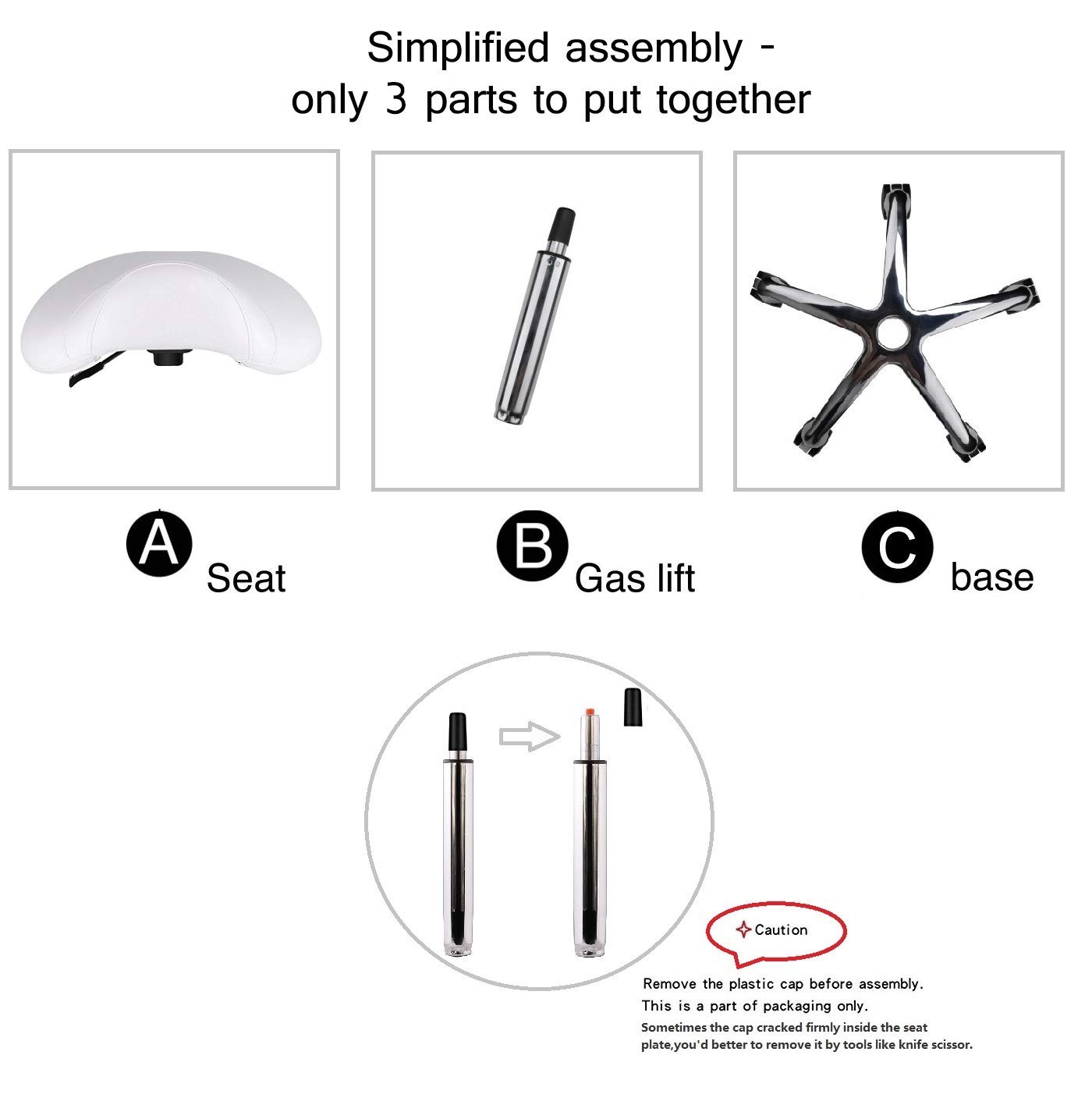 Kaleurrier Heavy Duty Rolling Saddle Stool - Adjustable Height Swivel Chair with Wheels for Lab, Clinic, Dentist, Salon, Massage, Office & Home Kitchen - Ergonomic Stool Without Back (White) - Perfect for Medical Professionals, Hair Stylists & Office Workers