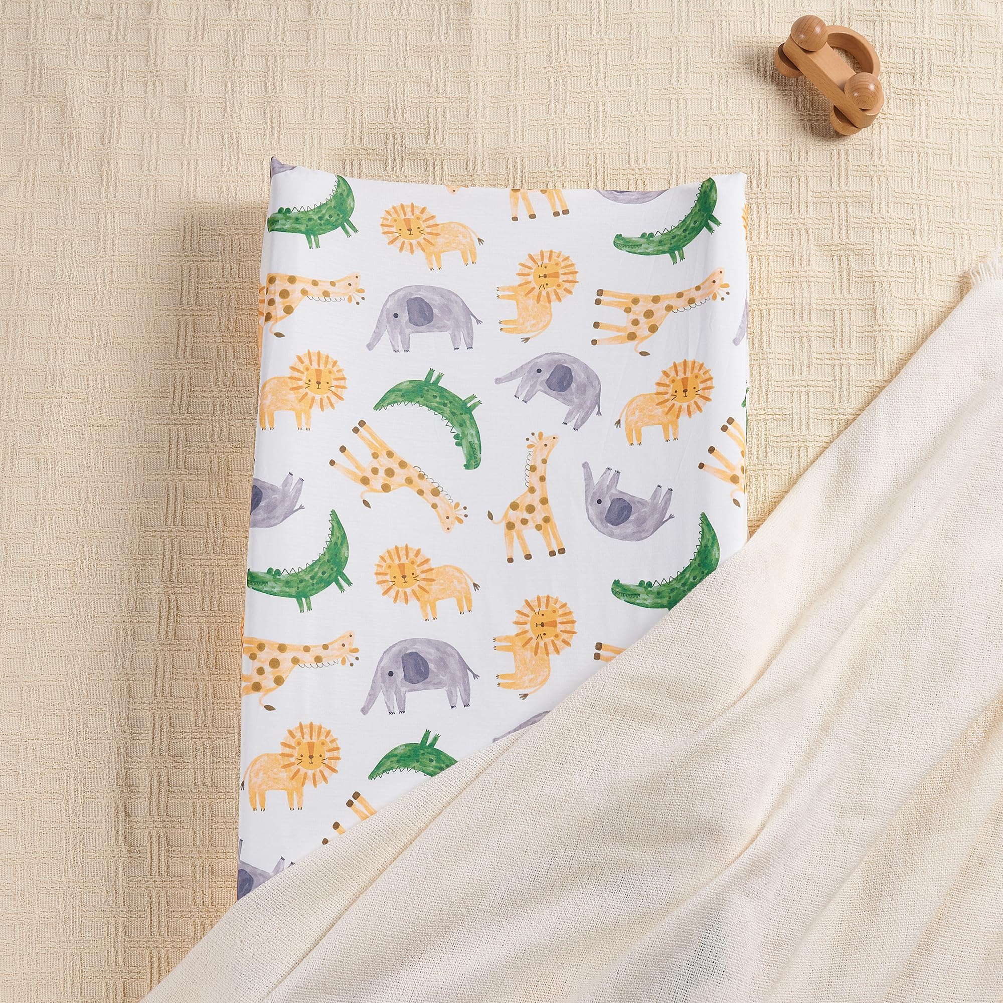 TILLYOU Baby Changing Pad Cover - Ultra Soft & Breathable Changing Table Cover for Girls & Boys (2 Pack, African Steppe & Grey) - Perfect for Nursery, Daycare & Travel Use