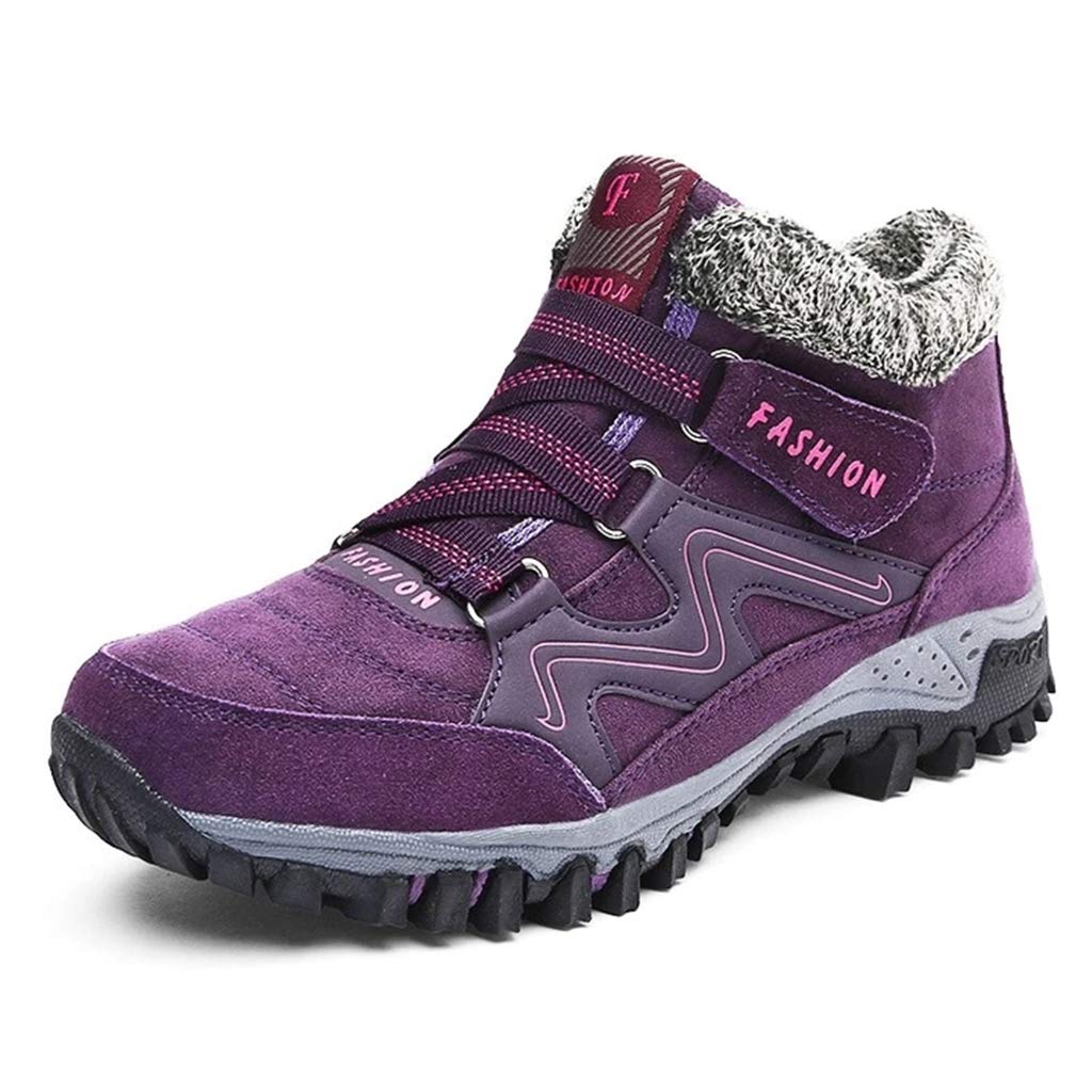 Nobrandd Women's Winter Thermal Faux Fur Lined Leather Platform High Top Boots - Purple, Warm Snow Boots for Cold Weather, Fashionable Winter Shoes for Women, Perfect for Outdoor Activities, Snow Days and Casual Wear