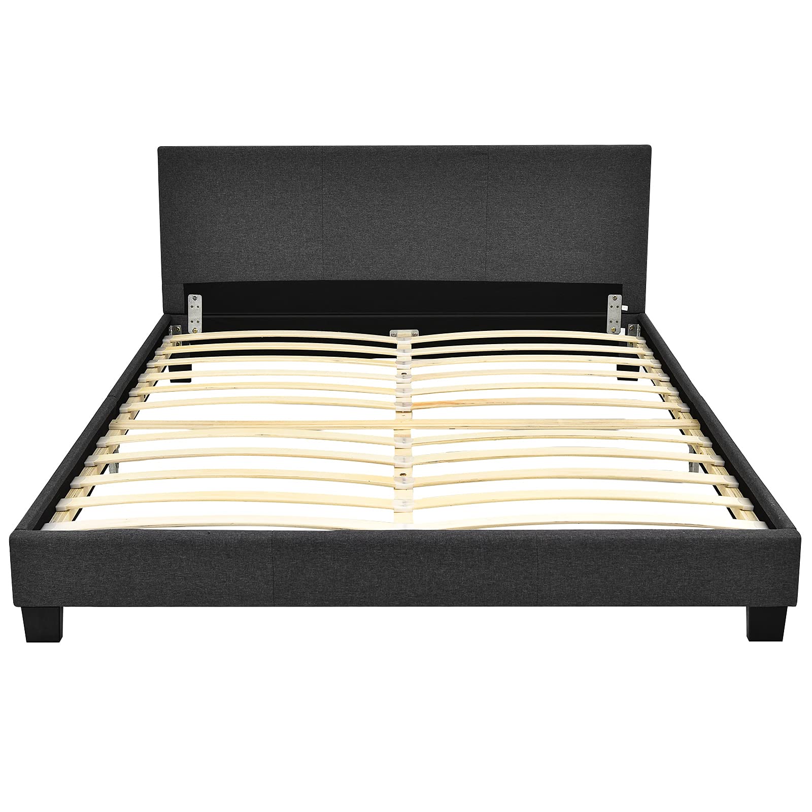 Giantex Full Size Upholstered Platform Bed Frame with Headboard - Heavy Duty Wooden Slat Support, No Box Spring Needed - Easy Assembly Bedroom Furniture for Master Bed, Guest Room & Dorm