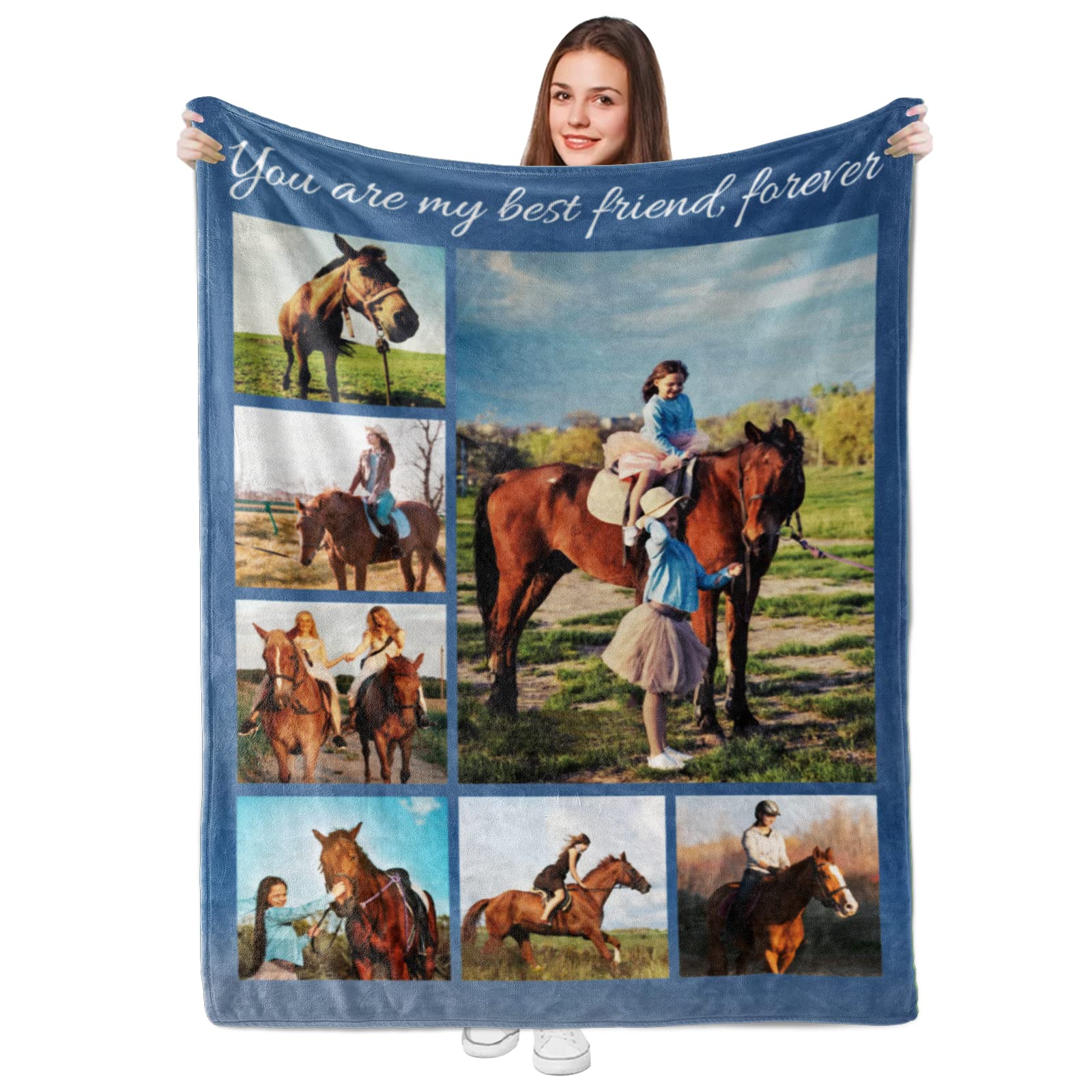 **Personalized Photo Collage Flannel Blanket - Customized Throw Blanket with Pictures for Parents, Kids, Pets, Couples & Friends (40