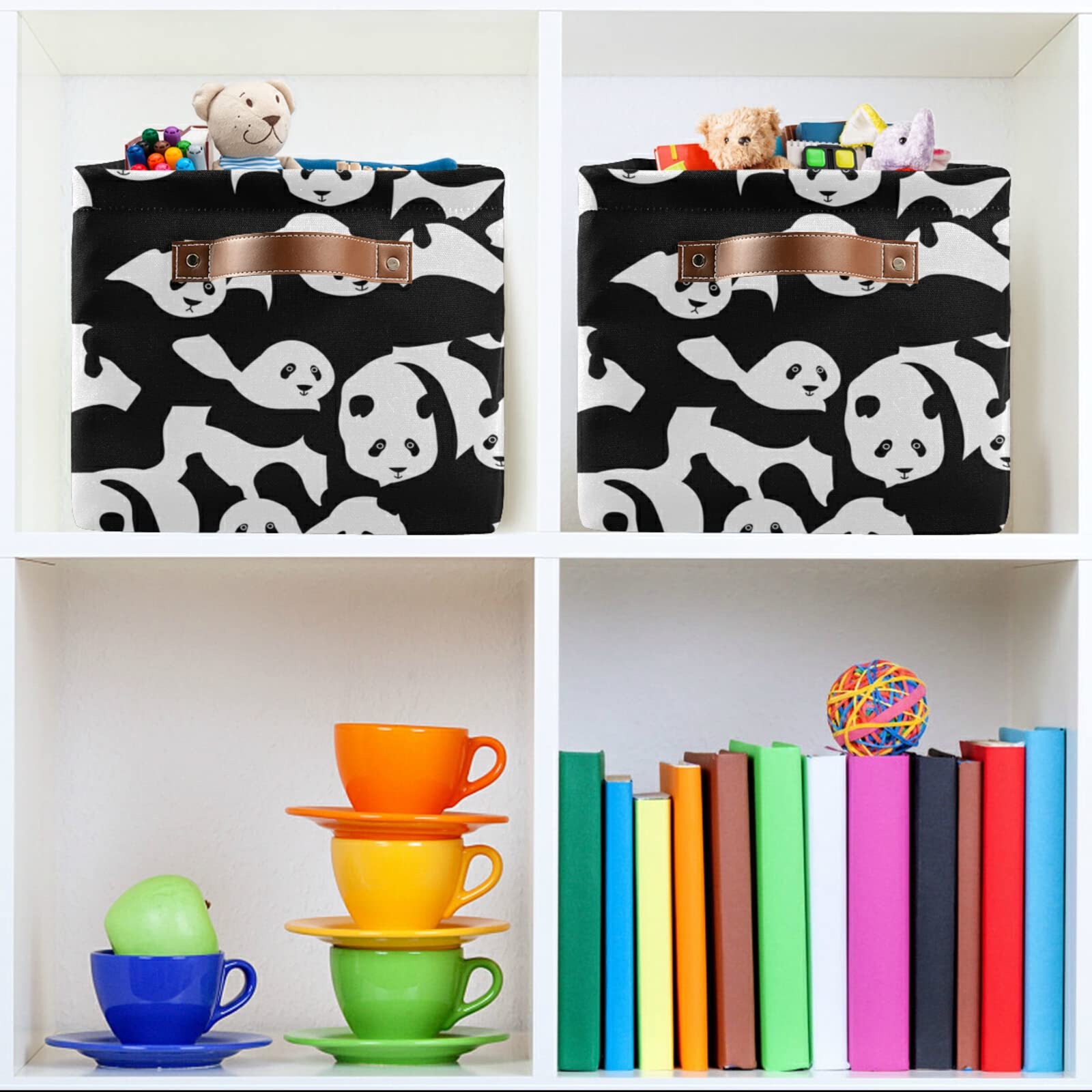ALAZA Dinosaur Toy Storage Basket - Waterproof Baby Shower Organizer Bin Box for Nursery, Kids Room & Playroom (14.2x10.2x8.3 Inches, Panda Black White) - Perfect for Storing Stuffed Animals, Books & Toys