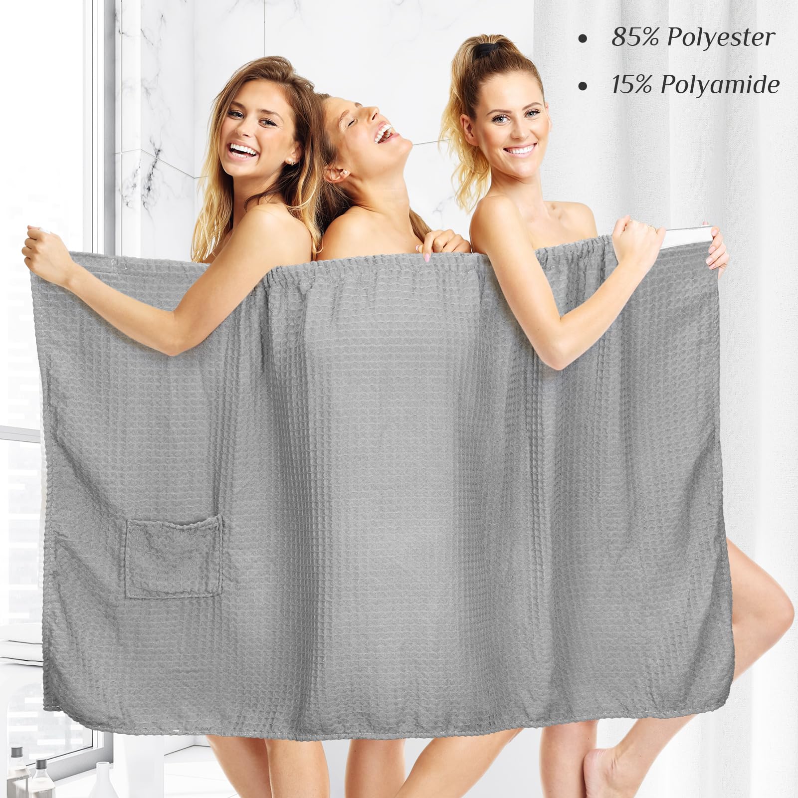 Tigeen 8-Piece Waffle Weave Bathrobe Set for Women - Knee-Length Spa Towel Wrap with Pockets & Adjustable Closure - Soft Absorbent Post-Shower Robes for Home, Pool & Beach Use