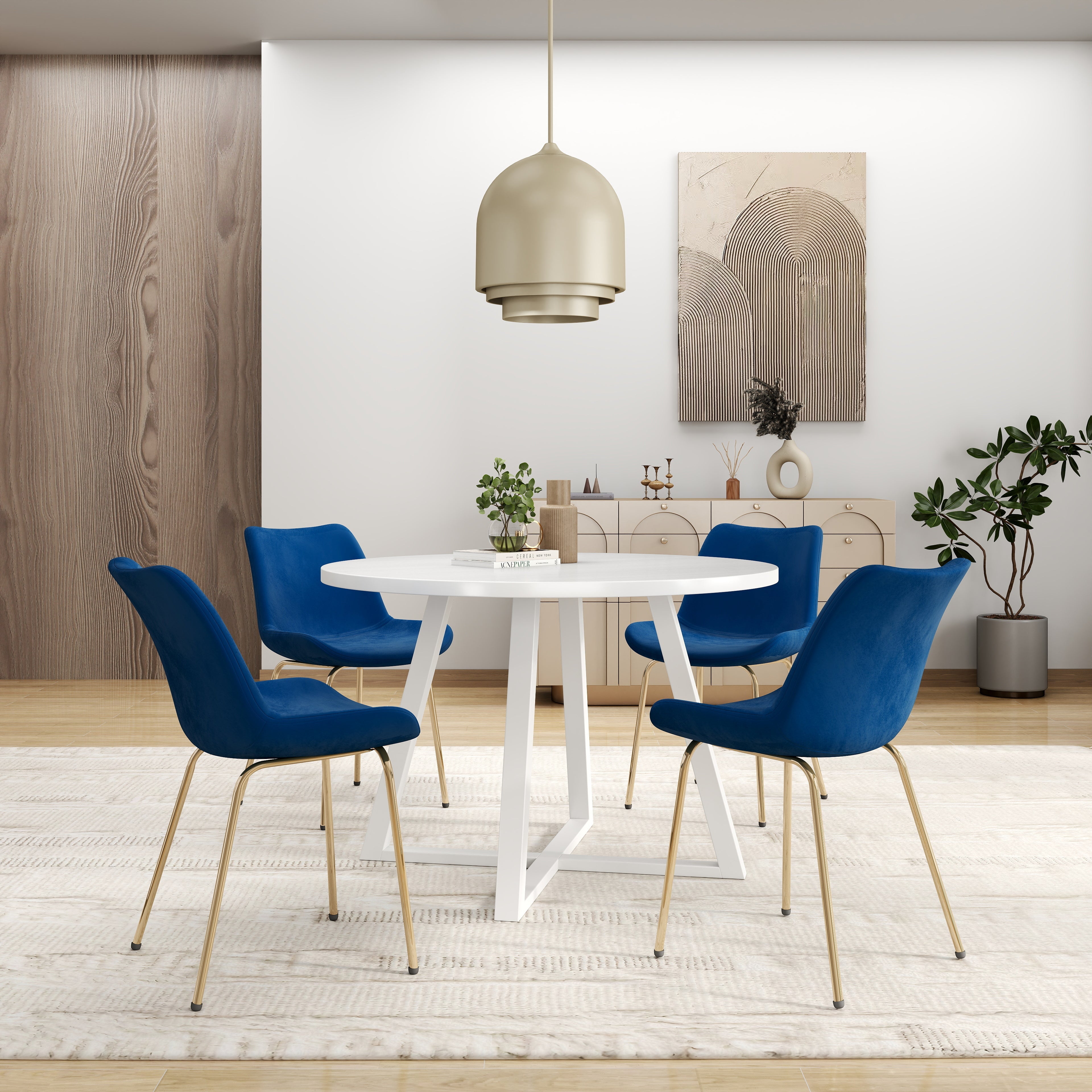 Roundhill Furniture Avant 5-Piece Round Dining Set with Table and 4 Side Chairs - Perfect for Small Spaces, Breakfast Nooks & Intimate Gatherings