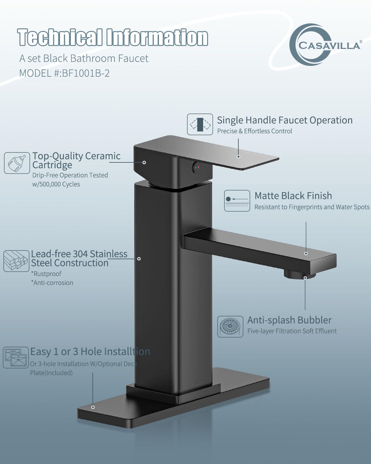 Black Single Handle Bathroom Faucet Set with Pop-Up Drain - Farmhouse & RV Sink Faucet for Vanity (1/3 Hole) - Perfect for Home & Camping