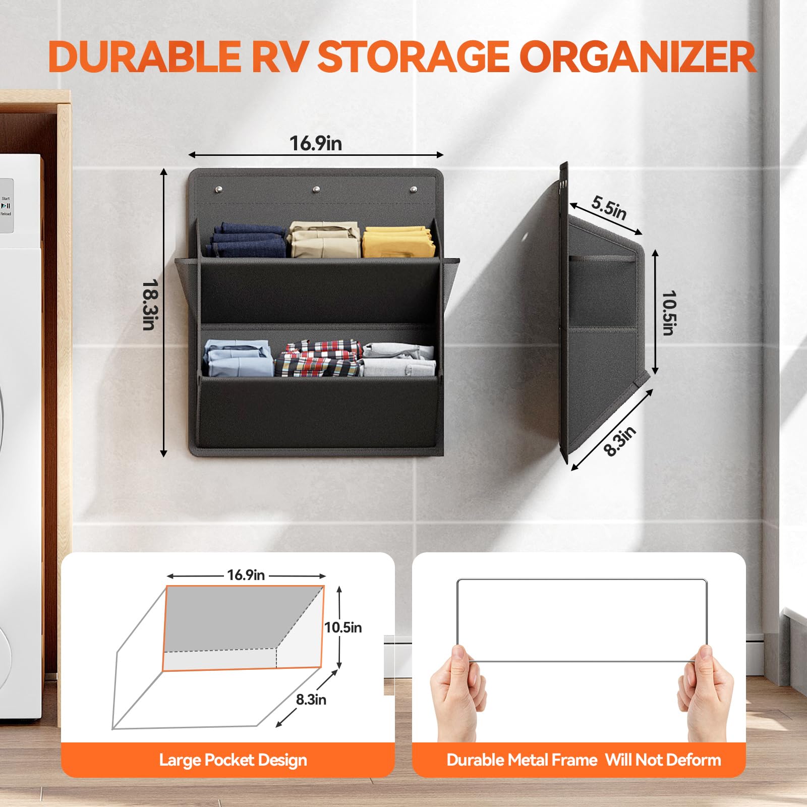 2 Pack RV Shoe Organizer with Sticky Adhesive Tape - Over The Door Hanging Shoe Rack with Deep Pockets for Campers, Space Saving Wall Mounted Closet Storage for Small Spaces - Perfect for RV, Dorm, Apartment & Closet Organization (Black)