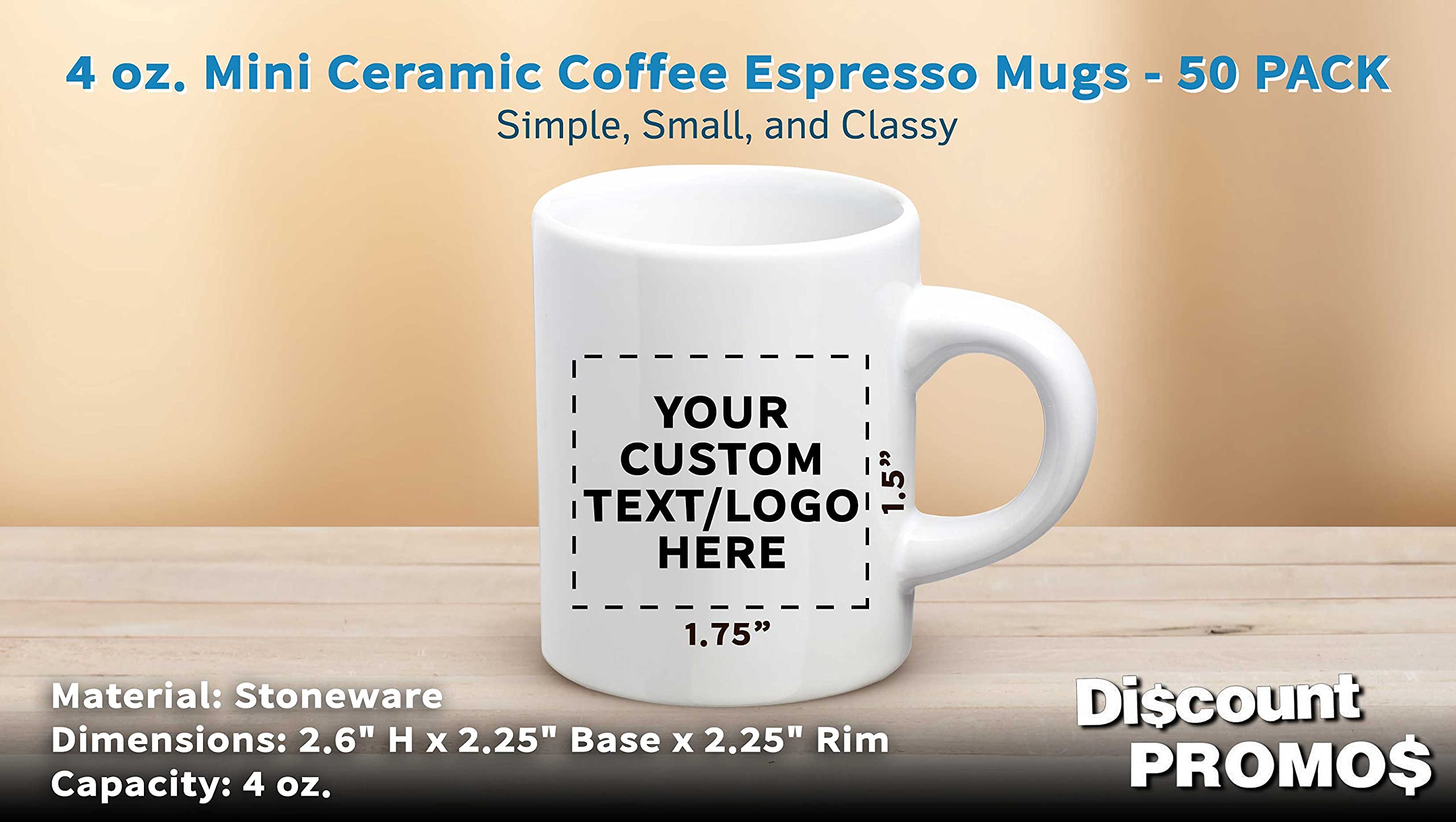 10-Pack Mini Ceramic Coffee Mugs 4oz - Custom Text & Logo - Durable Stoneware with C-Handle - Perfect for Office Gifts, Wedding Favors, and Home Decor (White)