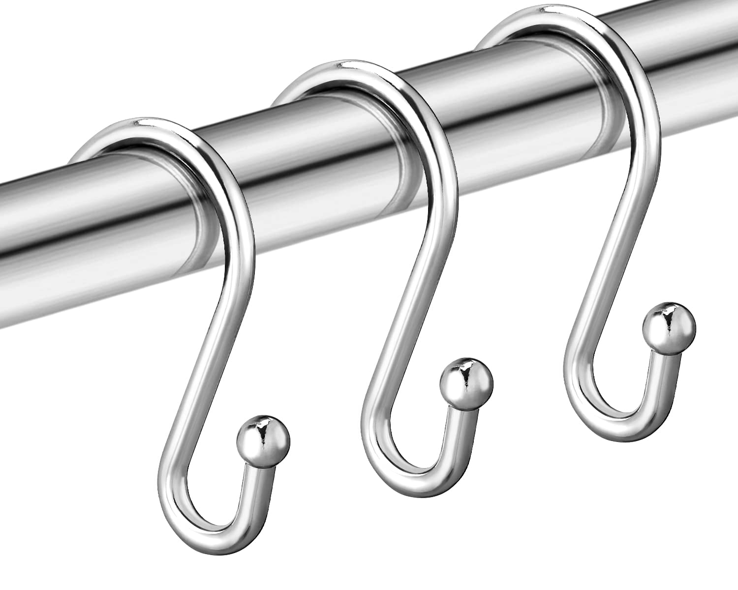 12-Pack Rust-Proof S-Shaped Shower Curtain Hooks - Decorative Chrome Shower Rings & Multi-Purpose Hangers for Bathroom, Kitchen, Closet Organization