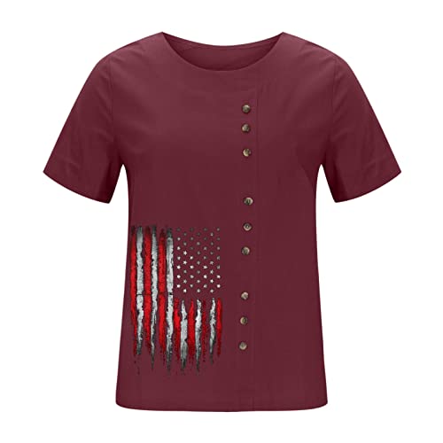 Women's 4th of July T-Shirt - Cotton Blend Short Sleeve Crew Neck Casual Summer Top - Perfect for BBQ Parties, Beach Outings & Independence Day Celebrations