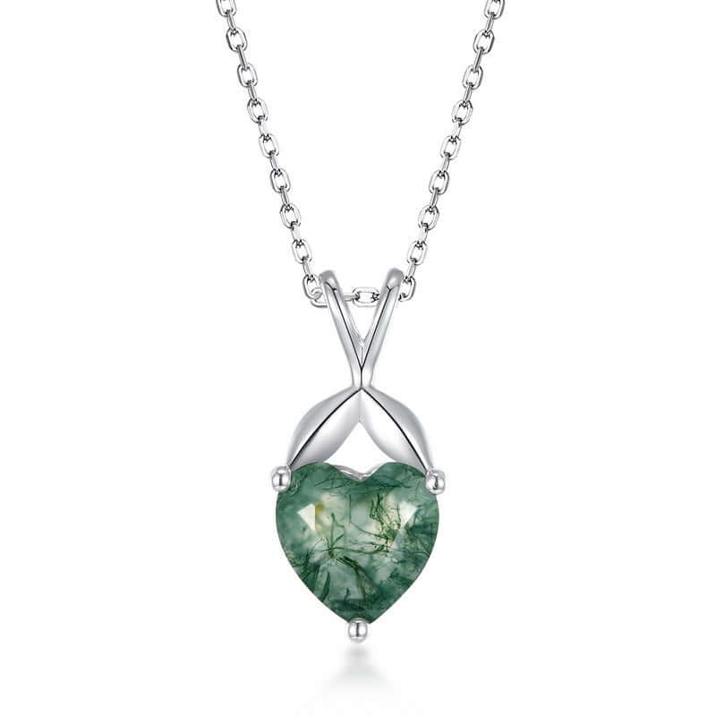 Natural Moss Agate Heart Pendant Necklace for Women - Healing Crystal Jewelry Gift for Her - Perfect for Meditation, Yoga & Spiritual Healing