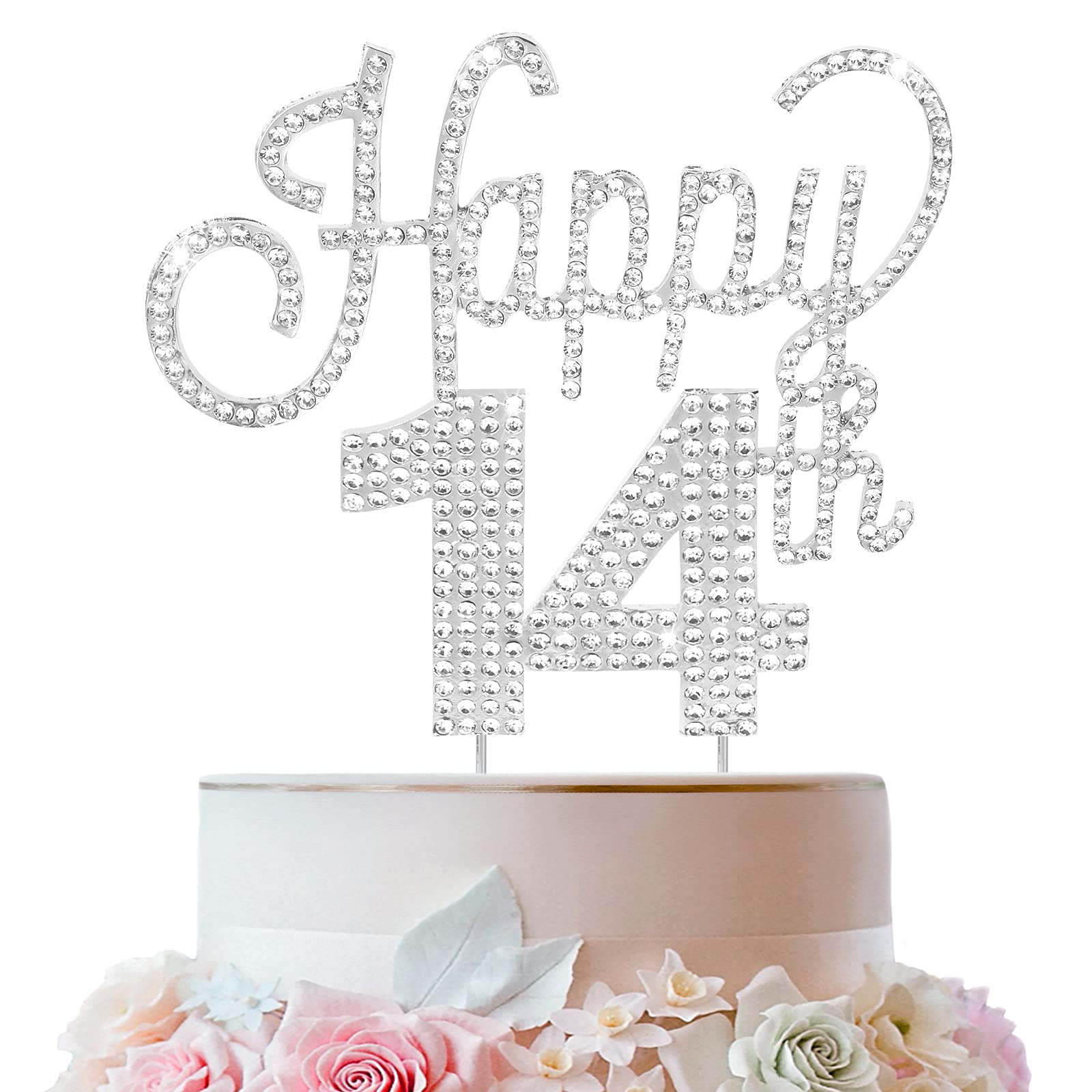 14th Birthday Cake Topper - Silver Rhinestone 'Cheers to 14' Party Decorations for Teen Girls & Boys | Perfect for Birthday Cakes, Cupcakes & Dessert Tables