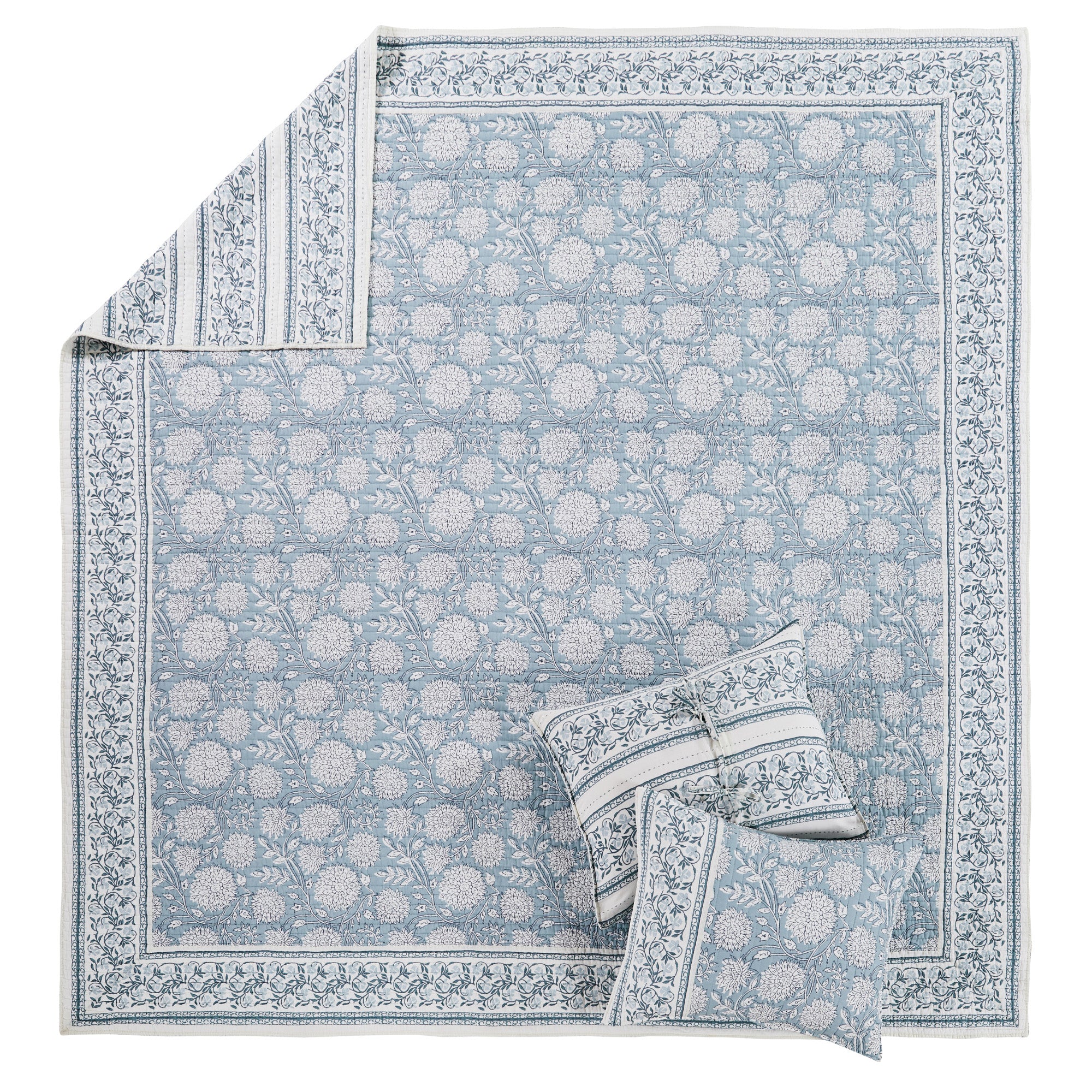 Adare Blue Quilt Set Queen Size - Soft Luxury Bedding Set with Matching Pillowcases - Perfect for Master Bedroom, Guest Room & Cozy Home Decor