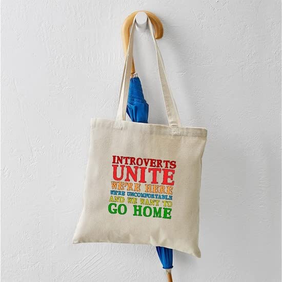 Introverts Unite Tote Bag - Natural Canvas Reusable Shopping Bag for Groceries, Books & Everyday Use | Funny Gift for Quiet People