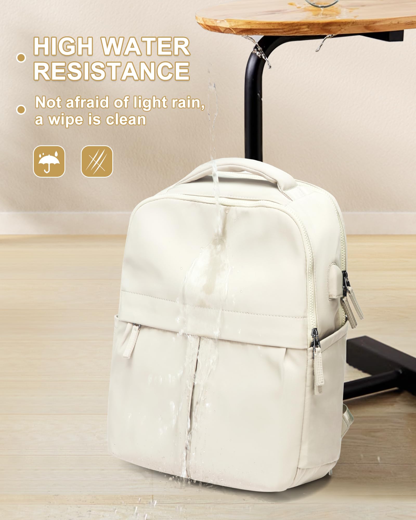 Stylish Lightweight Laptop Backpack for Women & Men - Water-Resistant 15.6 Inch Computer Backpack for Travel, Work, Gym & College - Perfect Airplane Carry-On Daypack for Professionals & Students (Beige)