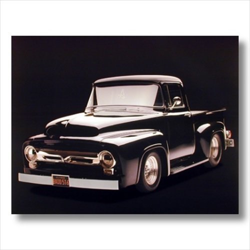Vintage 1956 Black Ford F-100 Pickup Truck Wall Art Print - 16x20 Inch Classic Car Decor for Man Cave, Garage, Office & Automotive Enthusiast Gifts