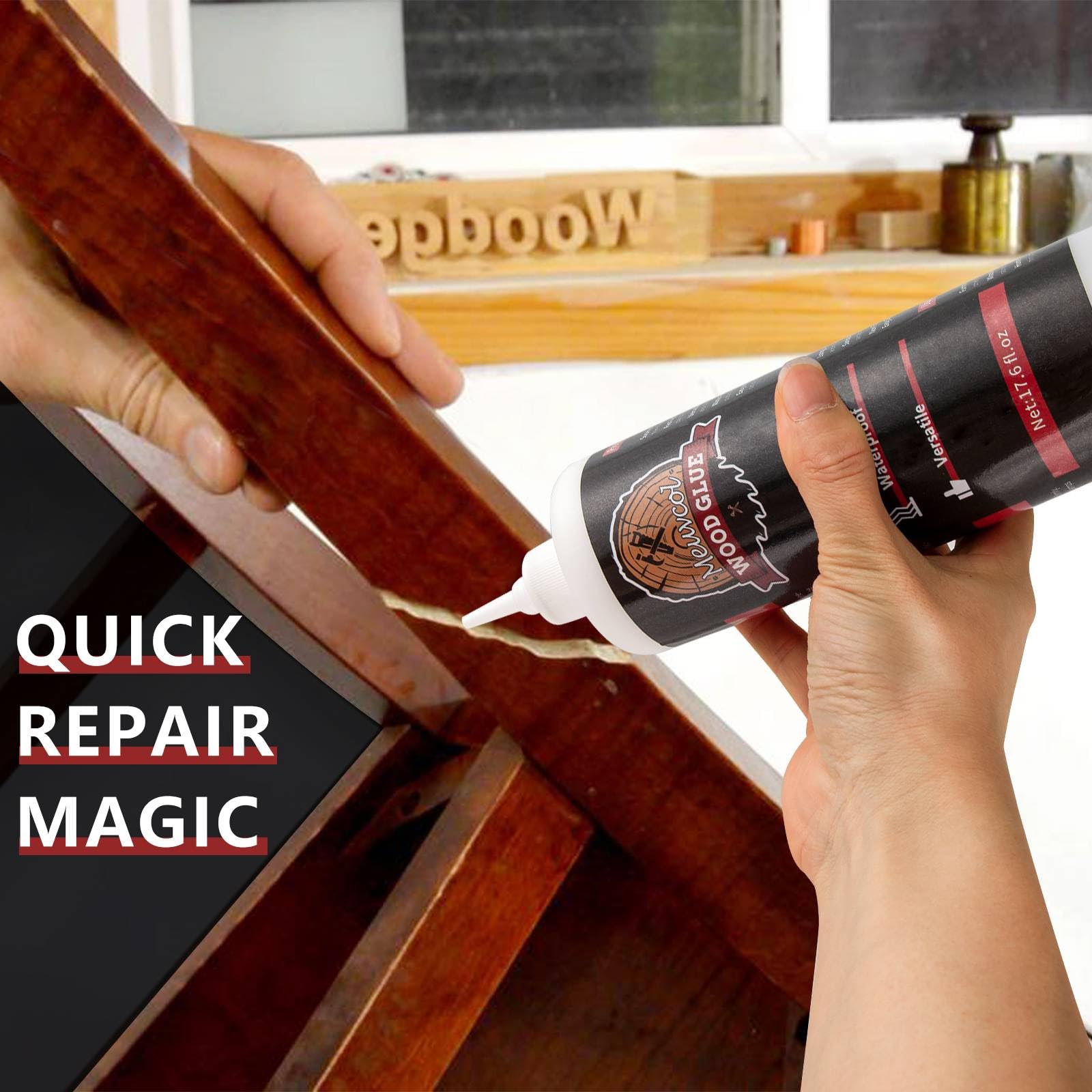 Premium Wood Glue - Heavy Duty Waterproof Adhesive for Woodworking, Furniture Repair, Cabinets & Baseboards | Fast-Drying Clear Bond for Interior & Exterior Use | Ideal for DIY Crafts, Door Fixing & Home Projects (500g)
