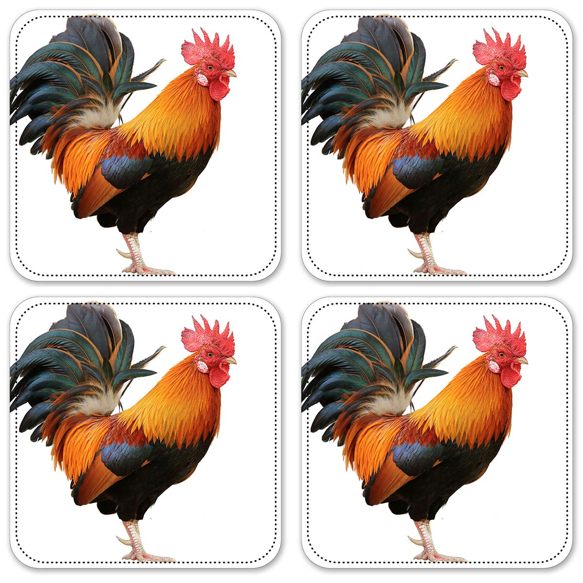 Rooster Vinyl Drink Coasters Set of 4 - Absorbent & Durable Bar Coasters for Coffee, Beer, and Cocktails - Perfect for Home, Kitchen, or Pub Use