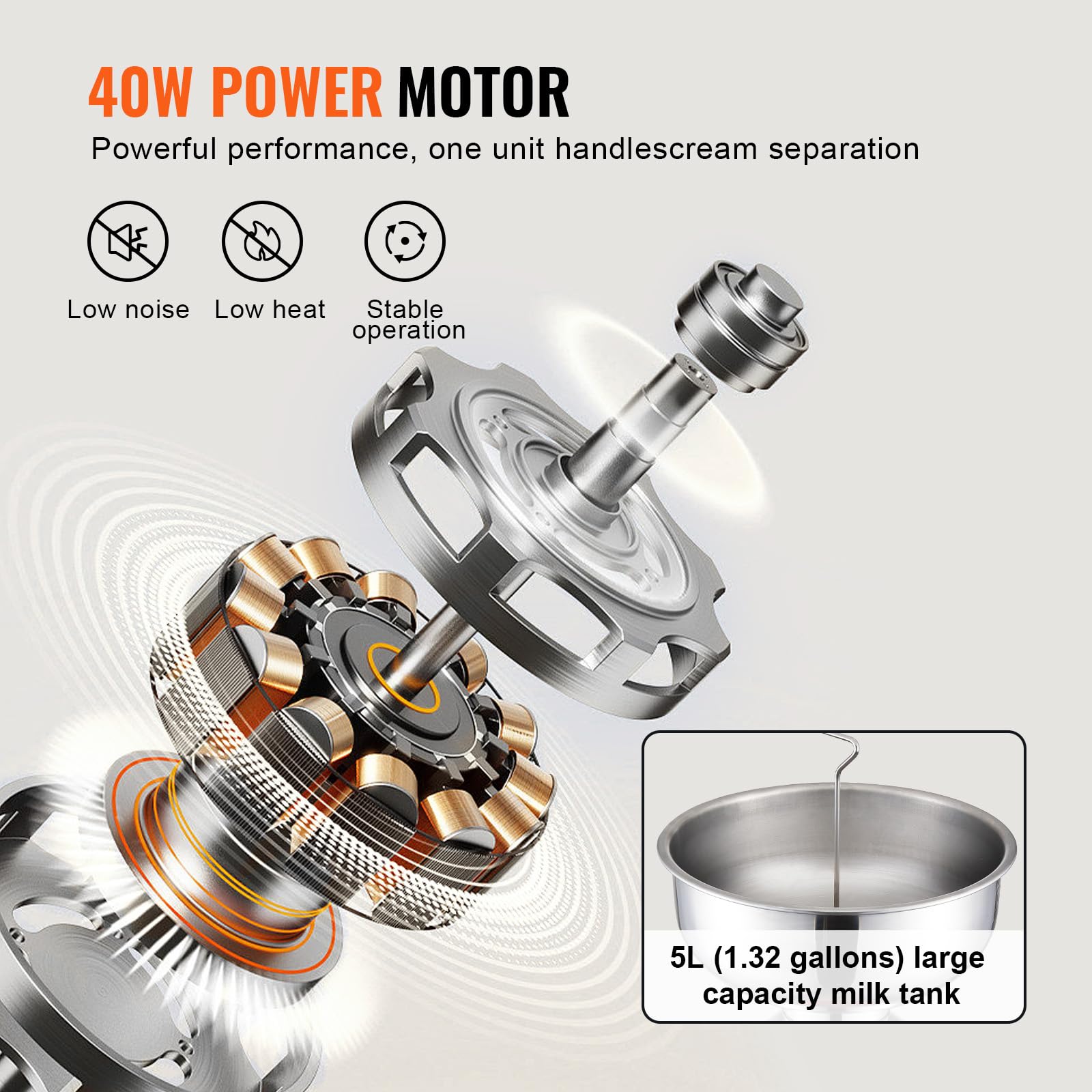 VEVOR Electric Milk Cream Separator, 304 Stainless Steel Goat & Cow Milk Skimmer, 100L/H 10500RPM, 30W 5L Bowl Capacity, 100-240V - Perfect for Home Dairy, Farm Use & Small Business Cheese Making