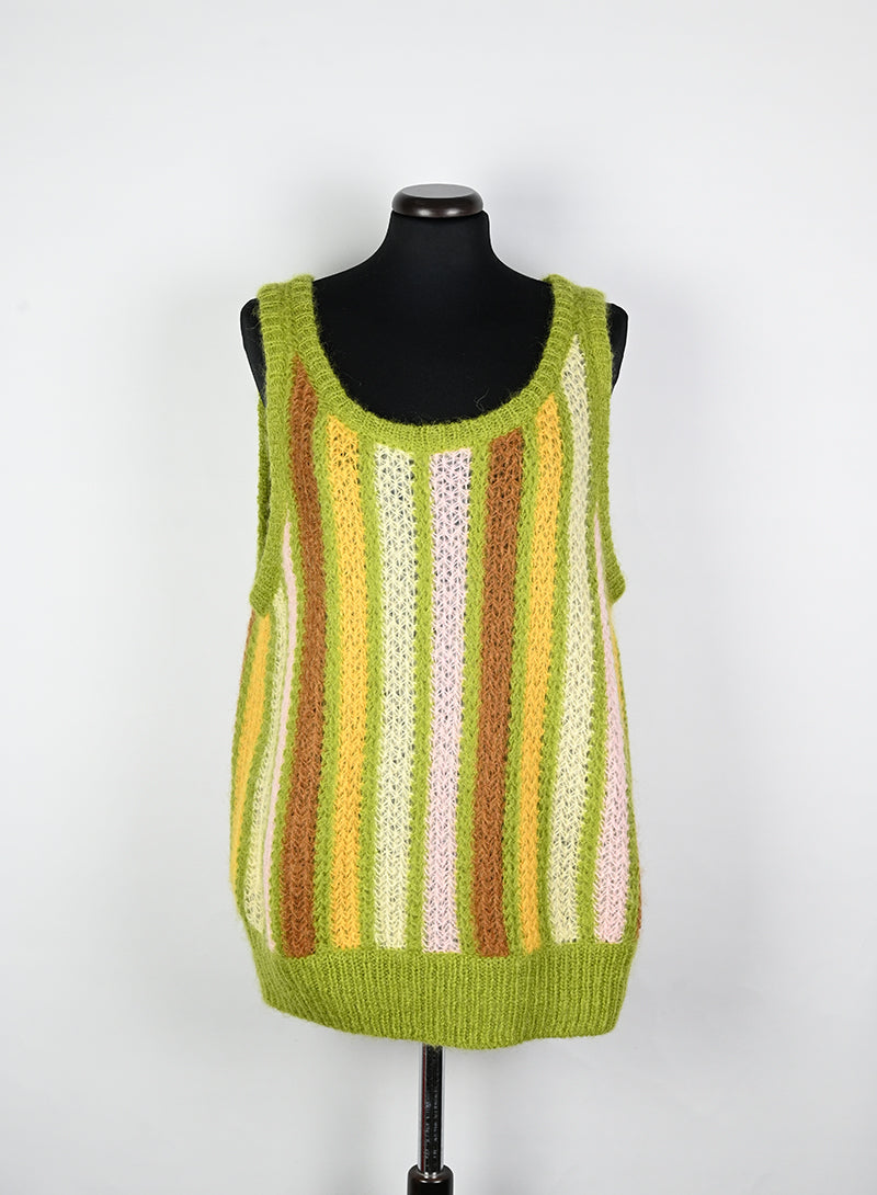 Miu Miu Green Striped Wool Gilet Size 40 - Women's Fashion Vest for Office & Casual Wear