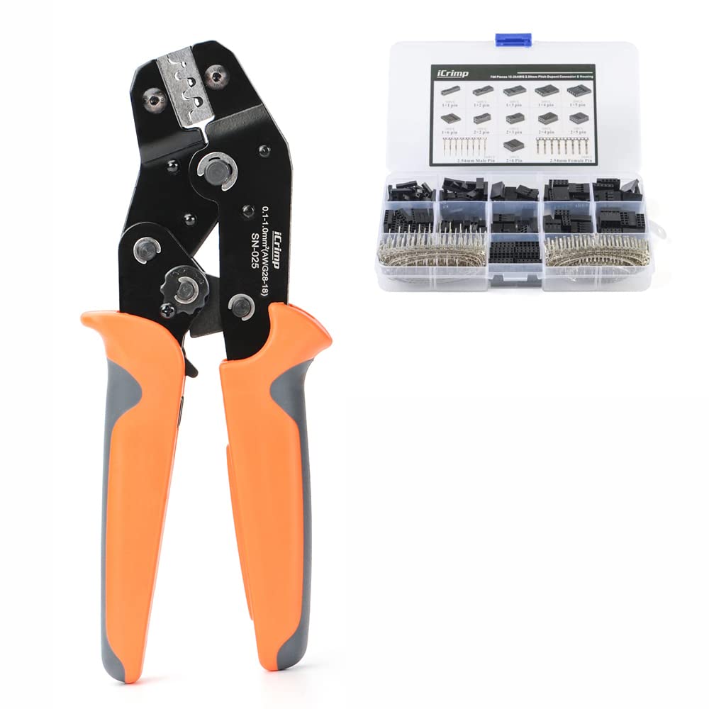 Premium iCrimp SN-025 Crimping Tool for Dupont Pins & D-Sub Connectors - 620pcs 2.54mm Pitch Dupont Connector Kit - Perfect for DIY Electronics, Arduino Projects & Computer Cable Repair