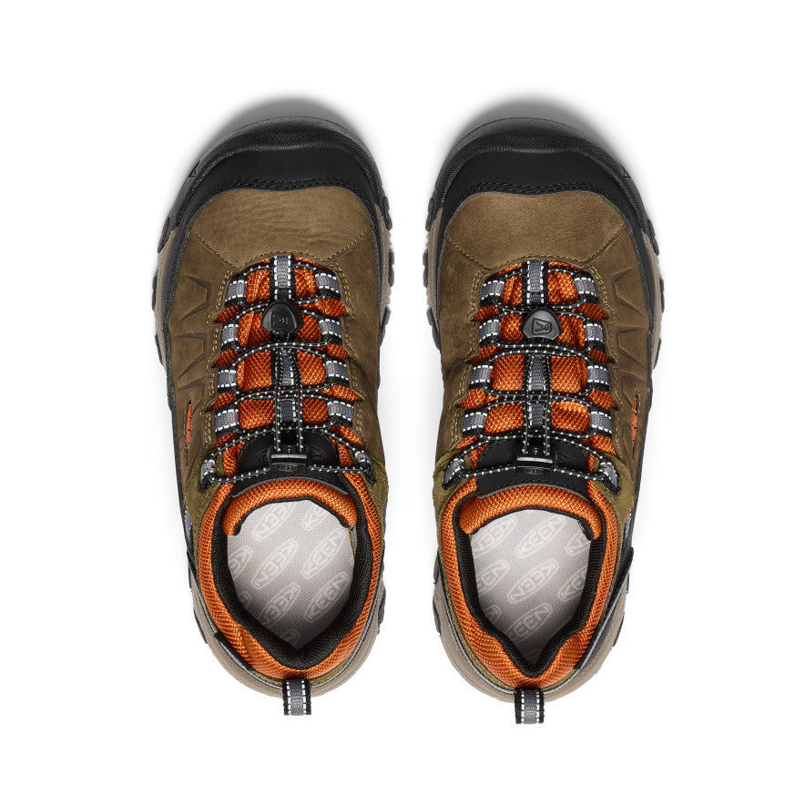 **Big Kids' Targhee IV Waterproof Hiking Shoes - Dark Olive/Gold Flame | Durable & Comfortable for Outdoor Adventures**    **使用场景:** Perfect for hiking, camping, and outdoor exploration, these waterproof shoes keep kids' feet dry and comfortable on any terrain.