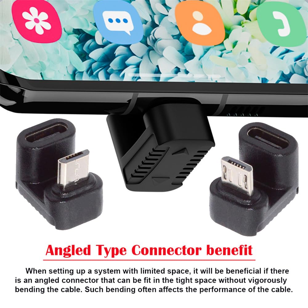 90/360 Degree USB-C to Micro USB Adapter 4 Pack - for Phone & Tablet Charging