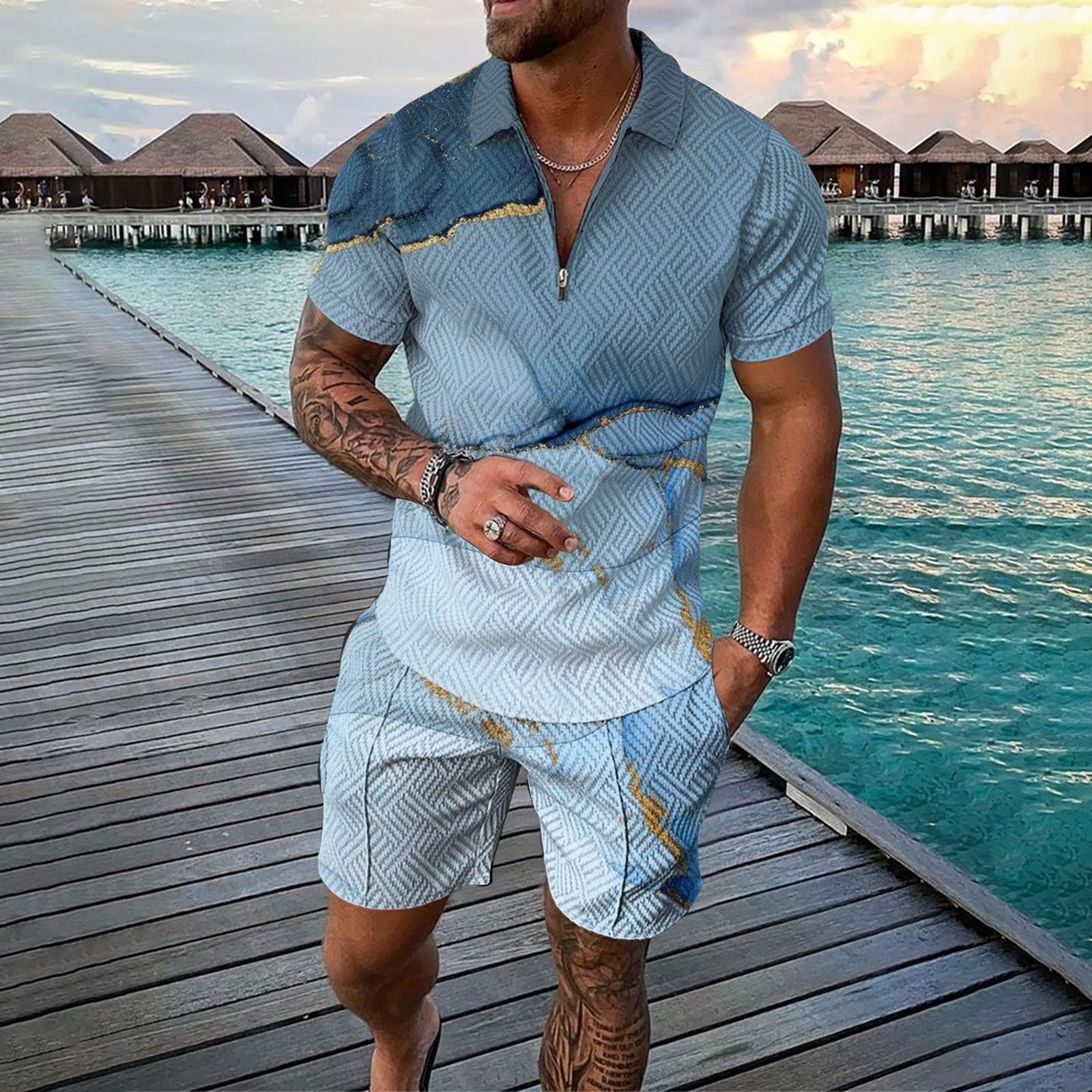 LindoMaker Men's Casual Short Sleeve Crewneck T-Shirt & Shorts Matching Set - Regular Fit Workout Tracksuit with Pockets (2023) | Gym, Running, Travel & Lounge Wear
