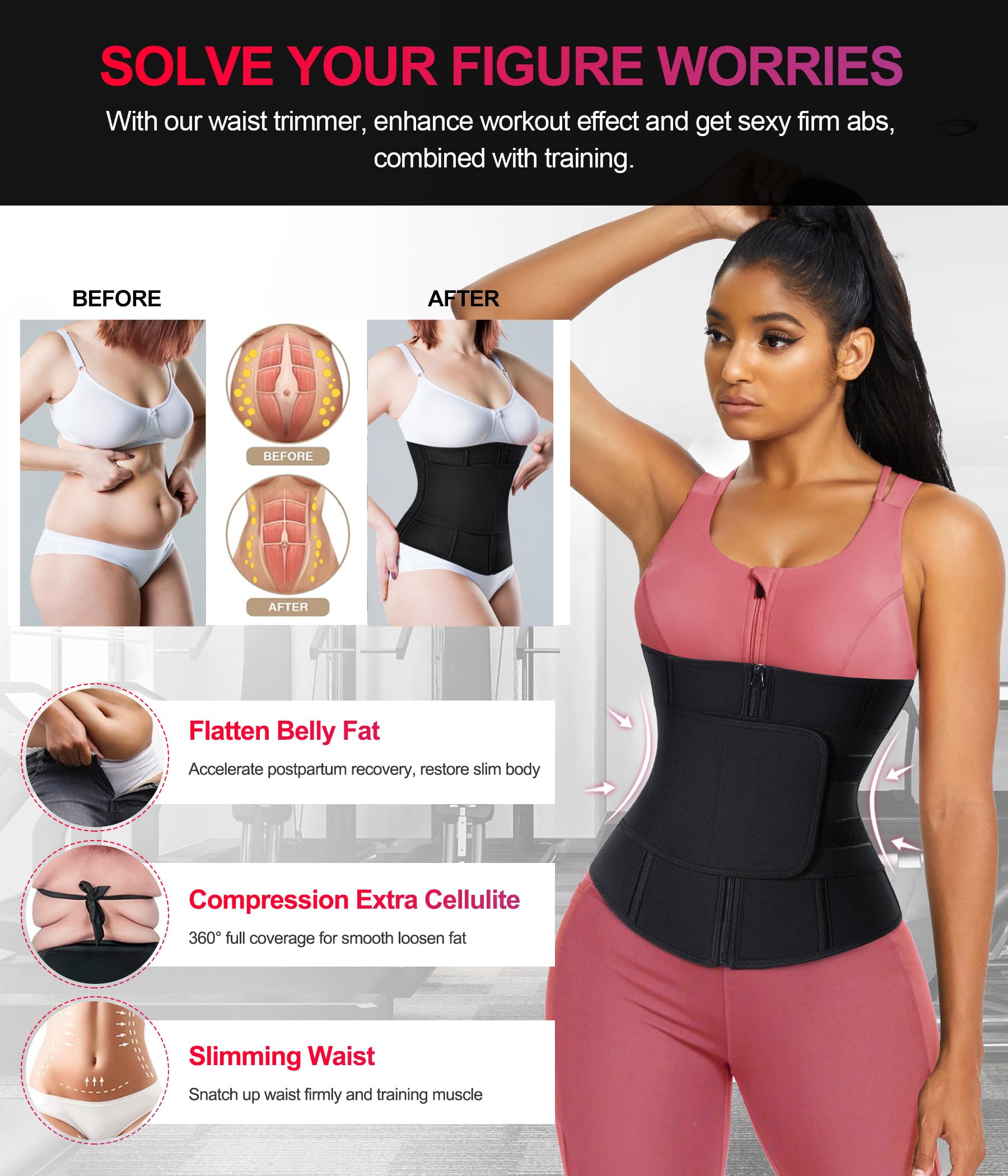 TrainingGirl Women's Waist Trainer Corset - Tummy Control Cincher Belt for Workout & Weight Loss - Sweat Waist Trimmer for Belly Slimming - Perfect for Gym, Yoga & Postpartum Recovery