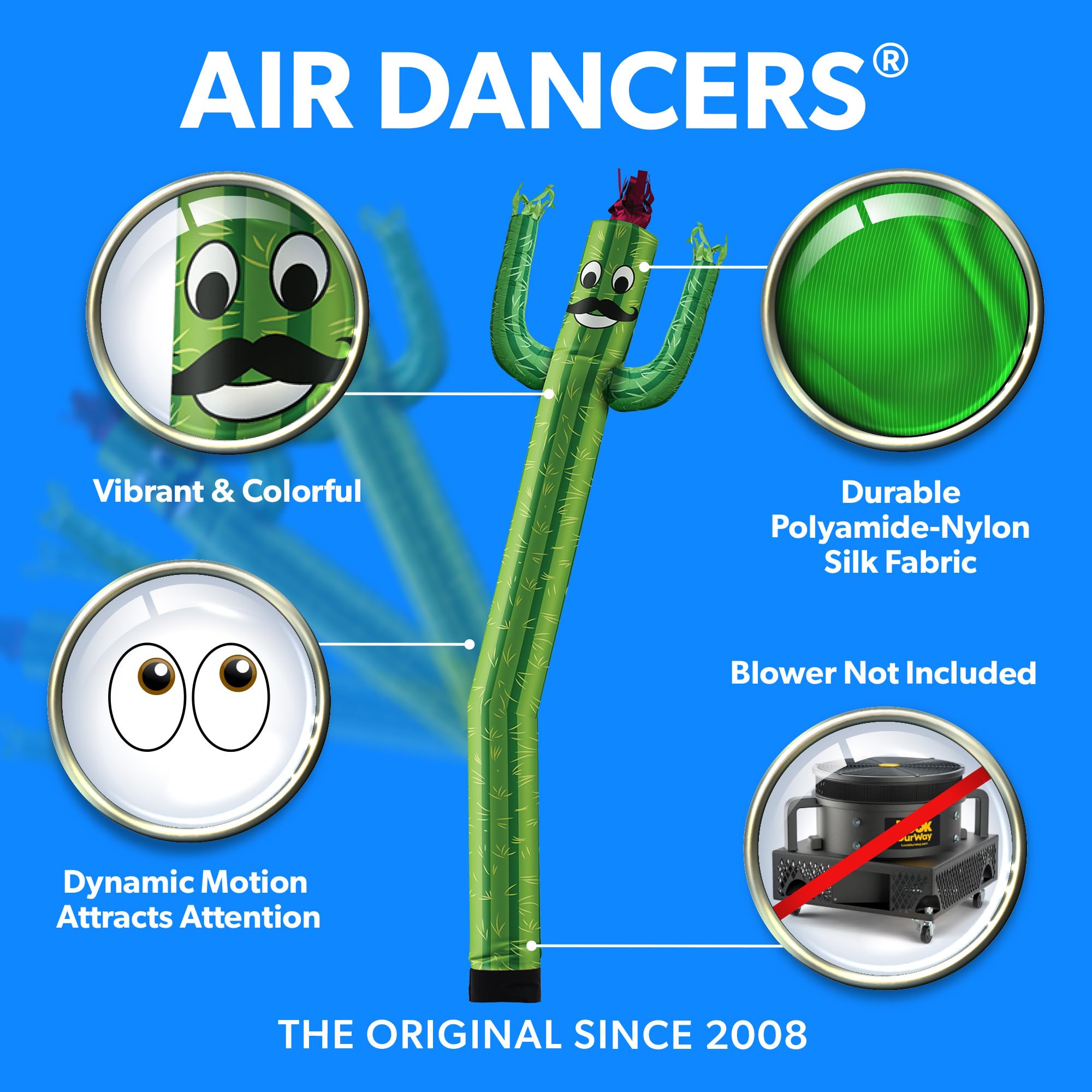 20ft Air Dancers Inflatable Tube Man - Wacky Waving Dancing Tube Guy for Business Promotion & Advertising (Blower Not Included) - Cactus Character Theme - Perfect for Car Dealerships, Grand Openings & Outdoor Events