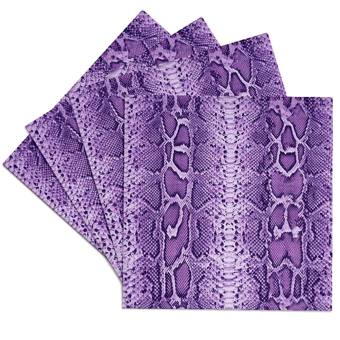 3D Rose Purple Snakeskin Animal Print Ceramic Tile Coasters - Set of 4 for Coffee Table, Bar, and Home Decor - Unique Gift Idea for Housewarming Parties